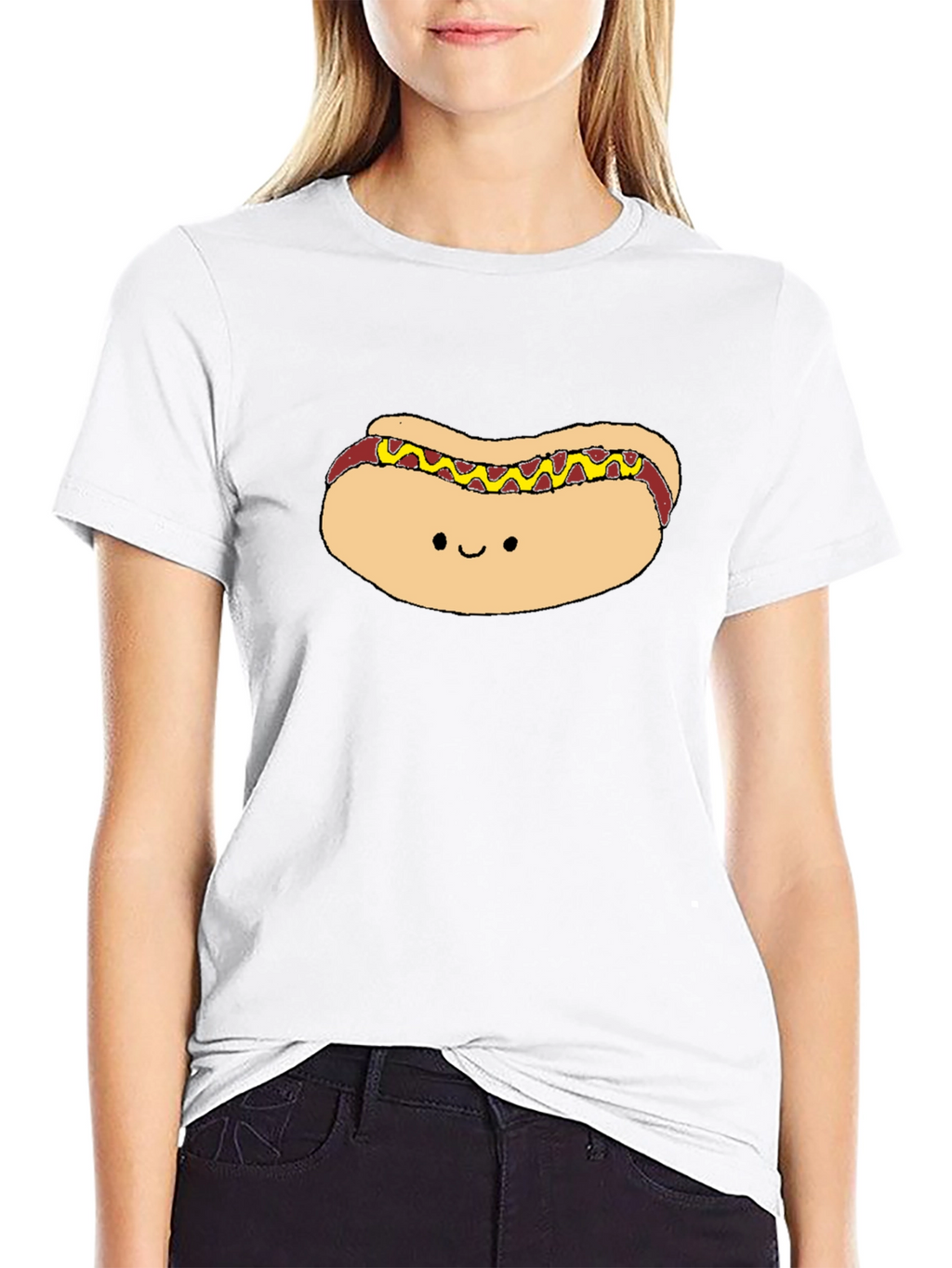 Cute Hotdog Graphic Black T-Shirt