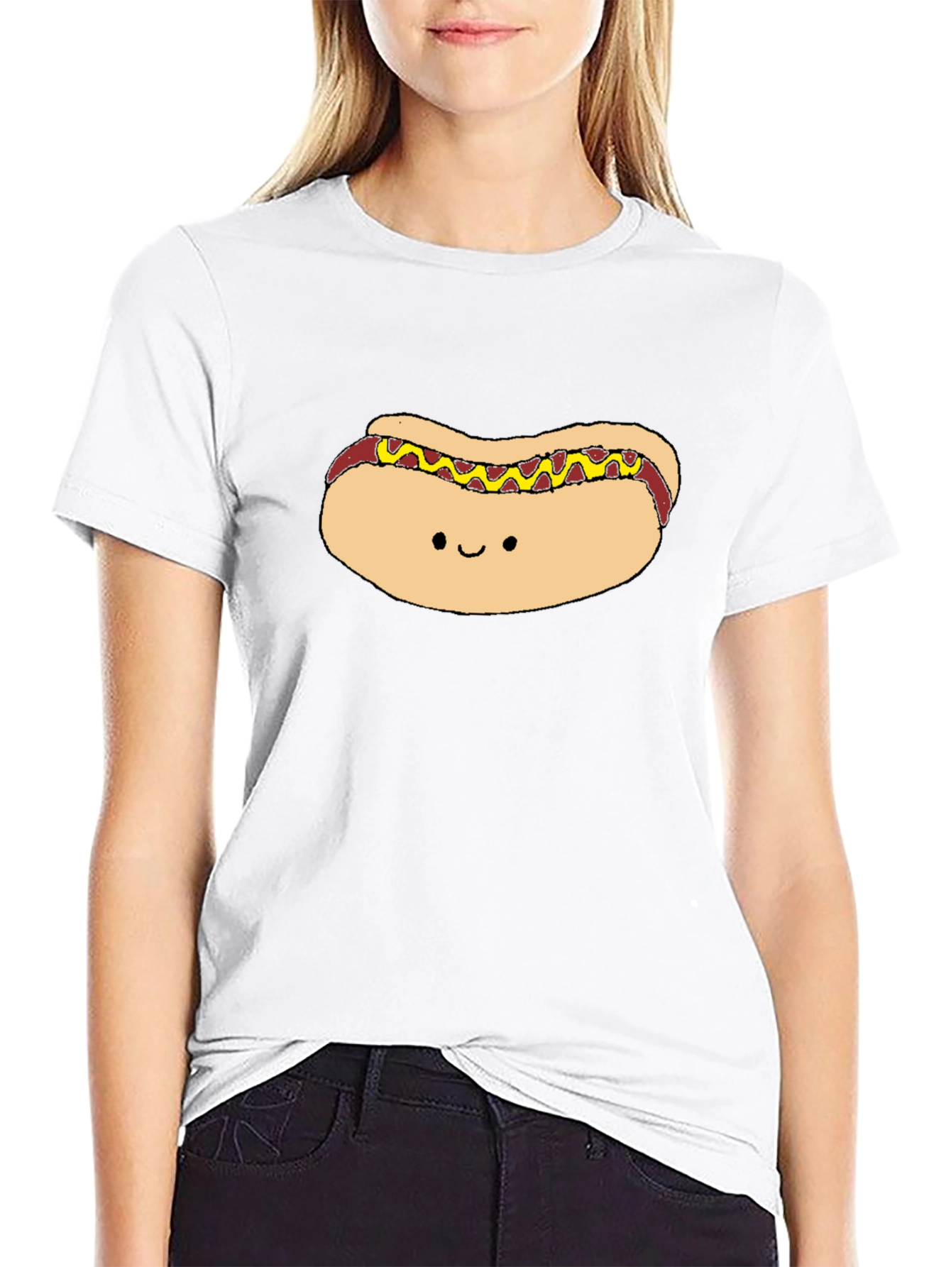 Cute Hotdog Graphic Black T-Shirt