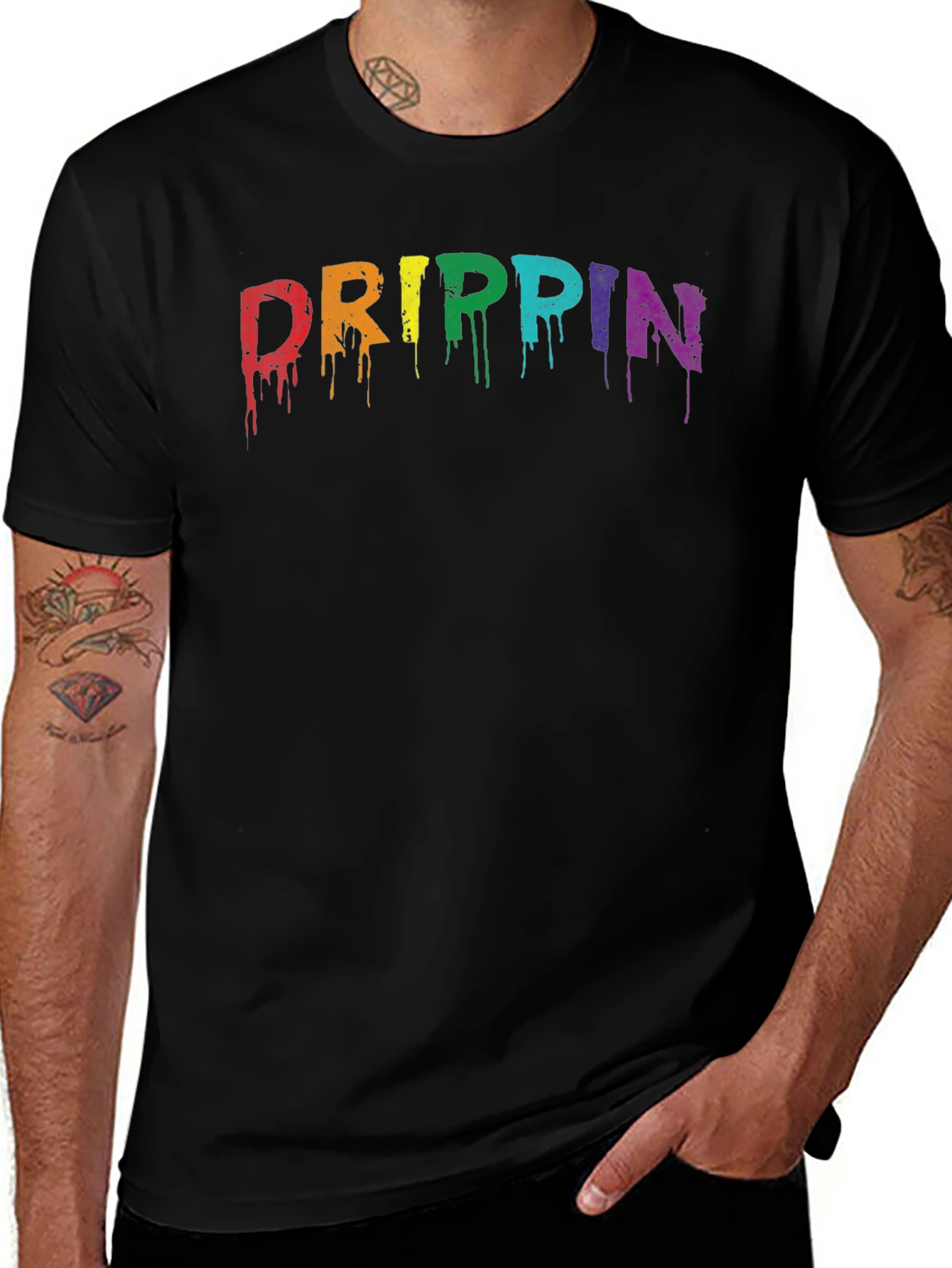 Drippin Rainbow Graphic Tee - Mens Black T-Shirt