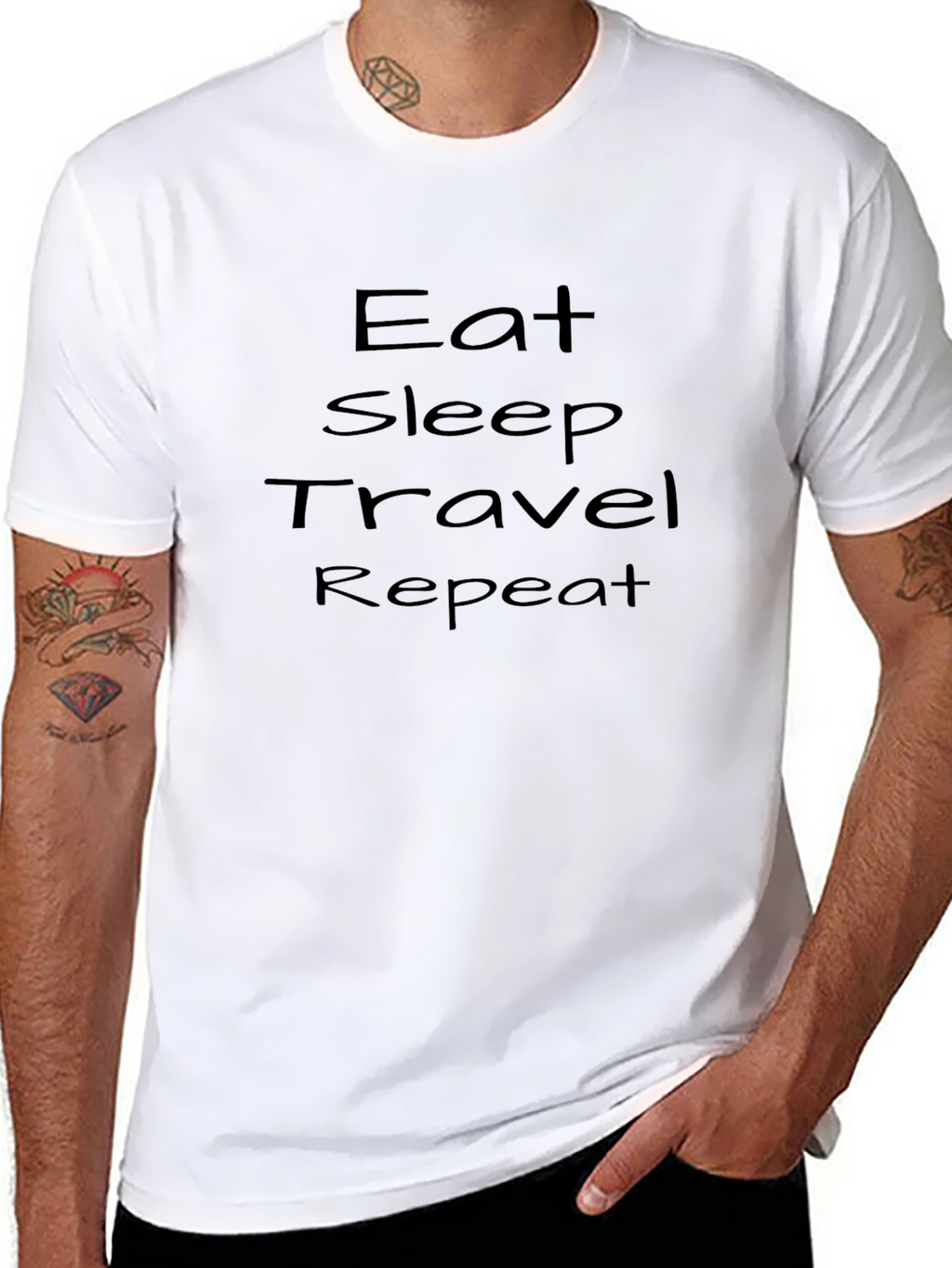 Eat Sleep Travel Repeat Black Graphic T-Shirt