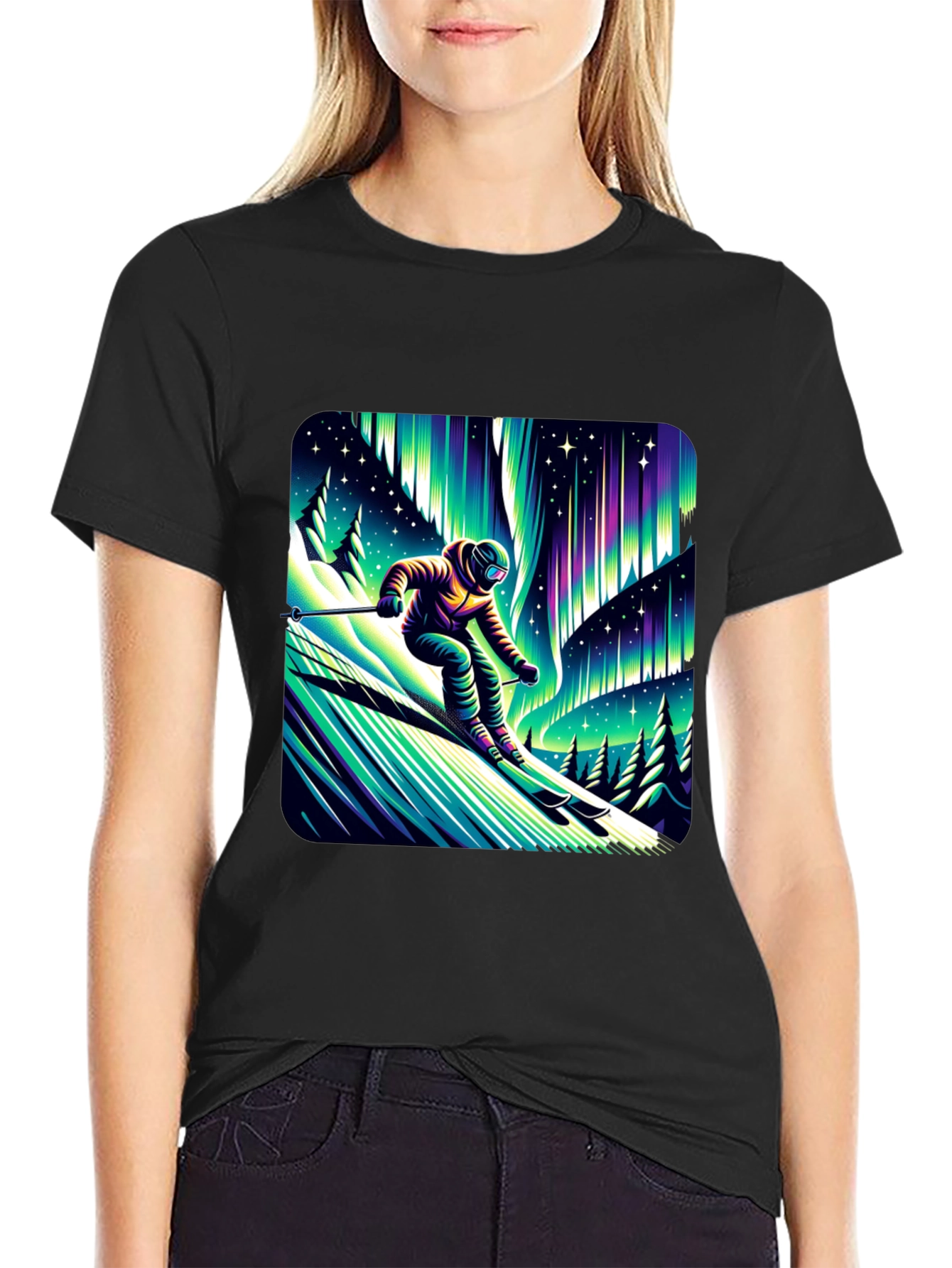 Aurora Skier Graphic Tee - Black