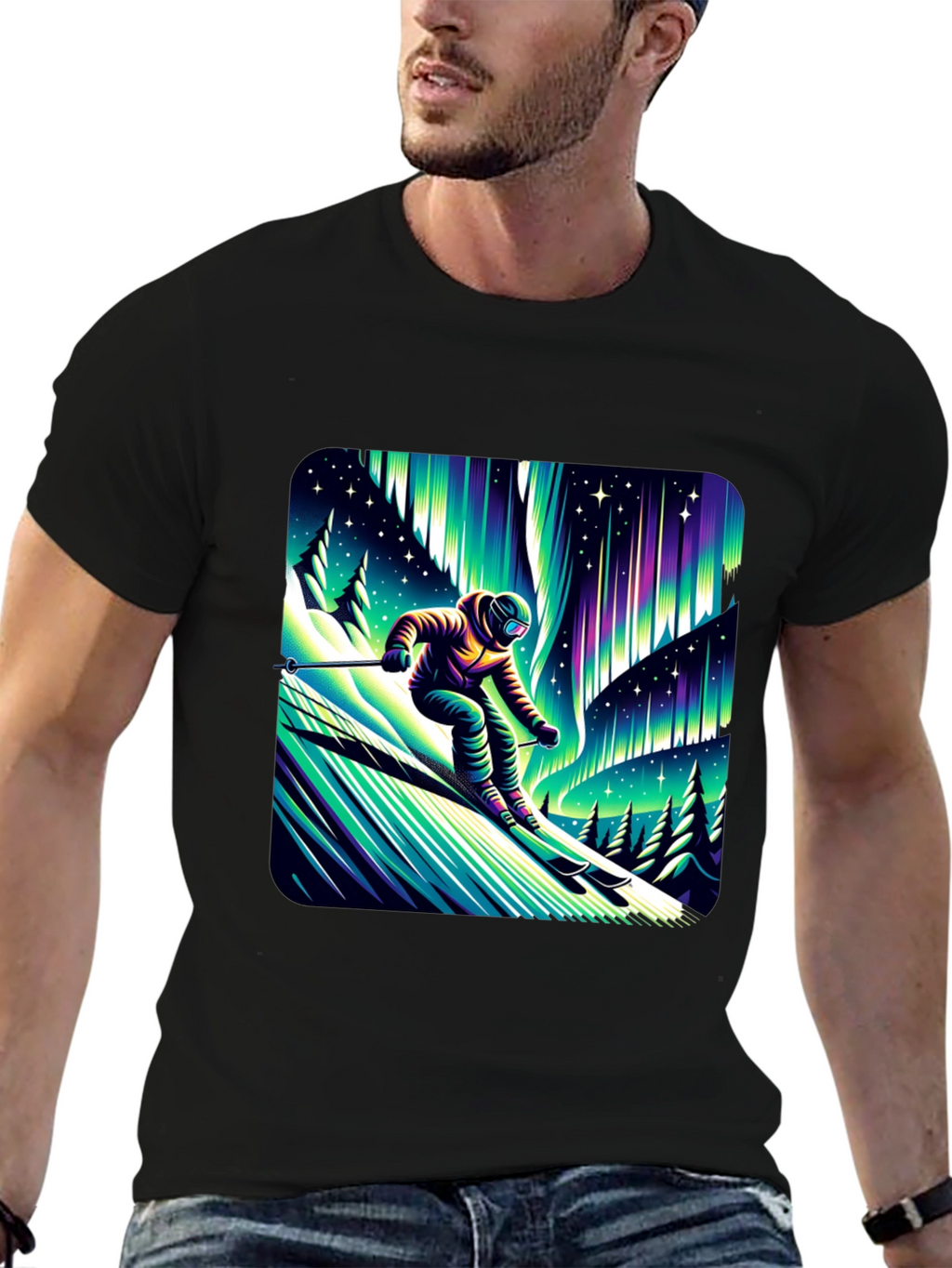 Aurora Skier Graphic Tee - Black