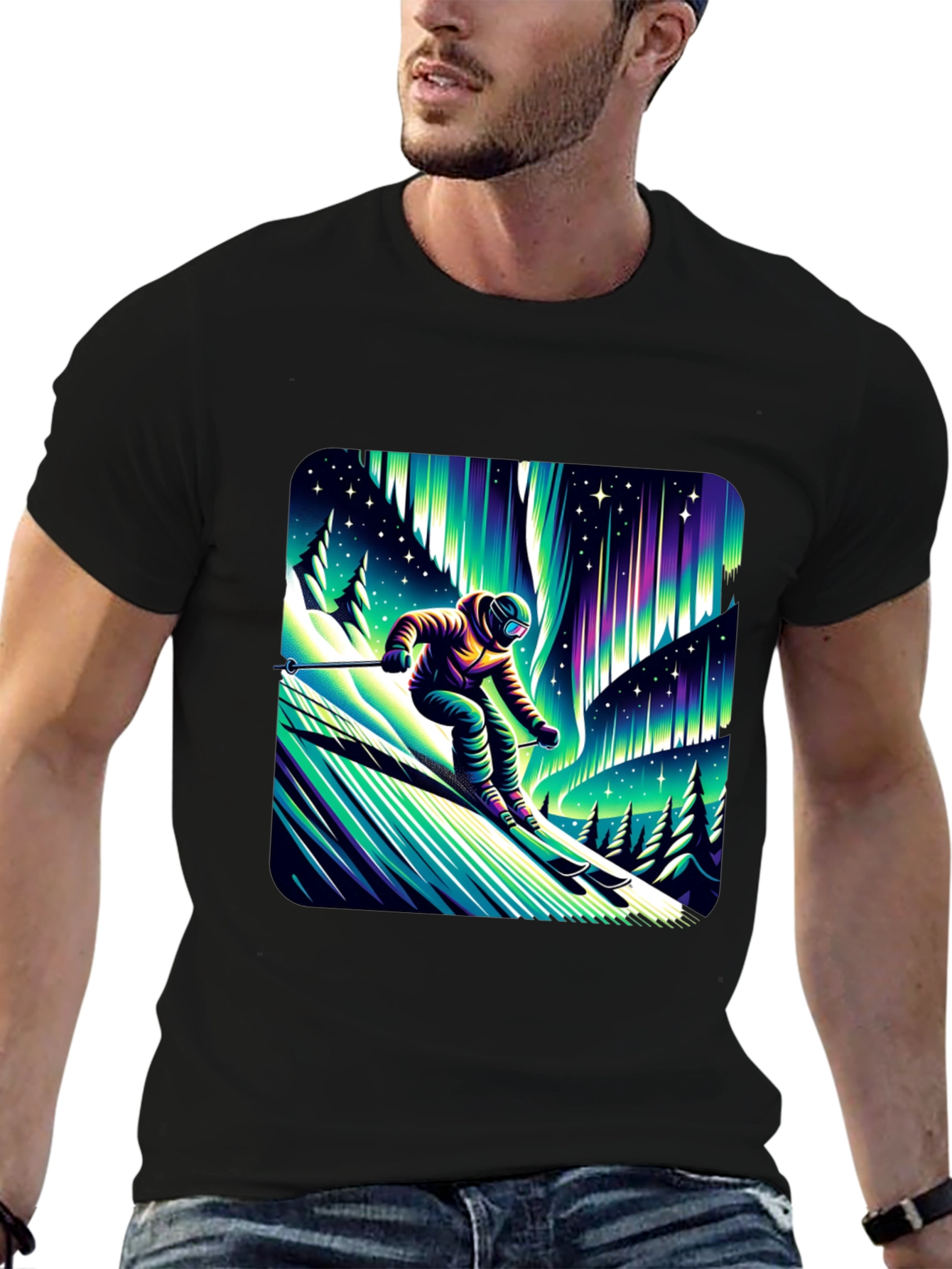 Aurora Skier Graphic Tee - Black