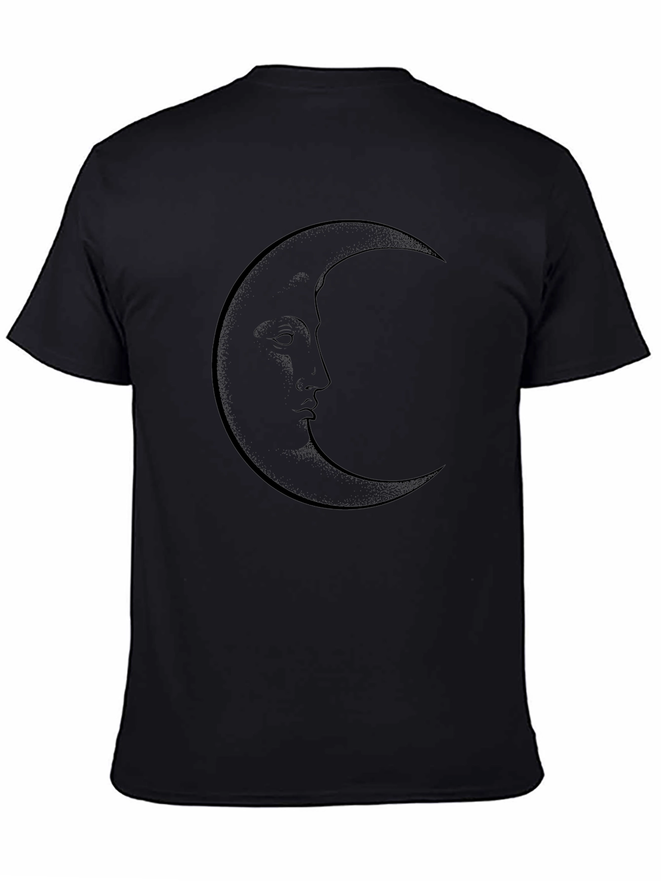 Crescent Moon Face Graphic Tee - Black Cotton T-Shirt