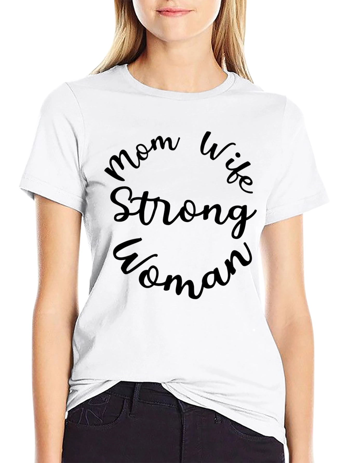 Mom Wife Strong Woman Black Graphic Tee