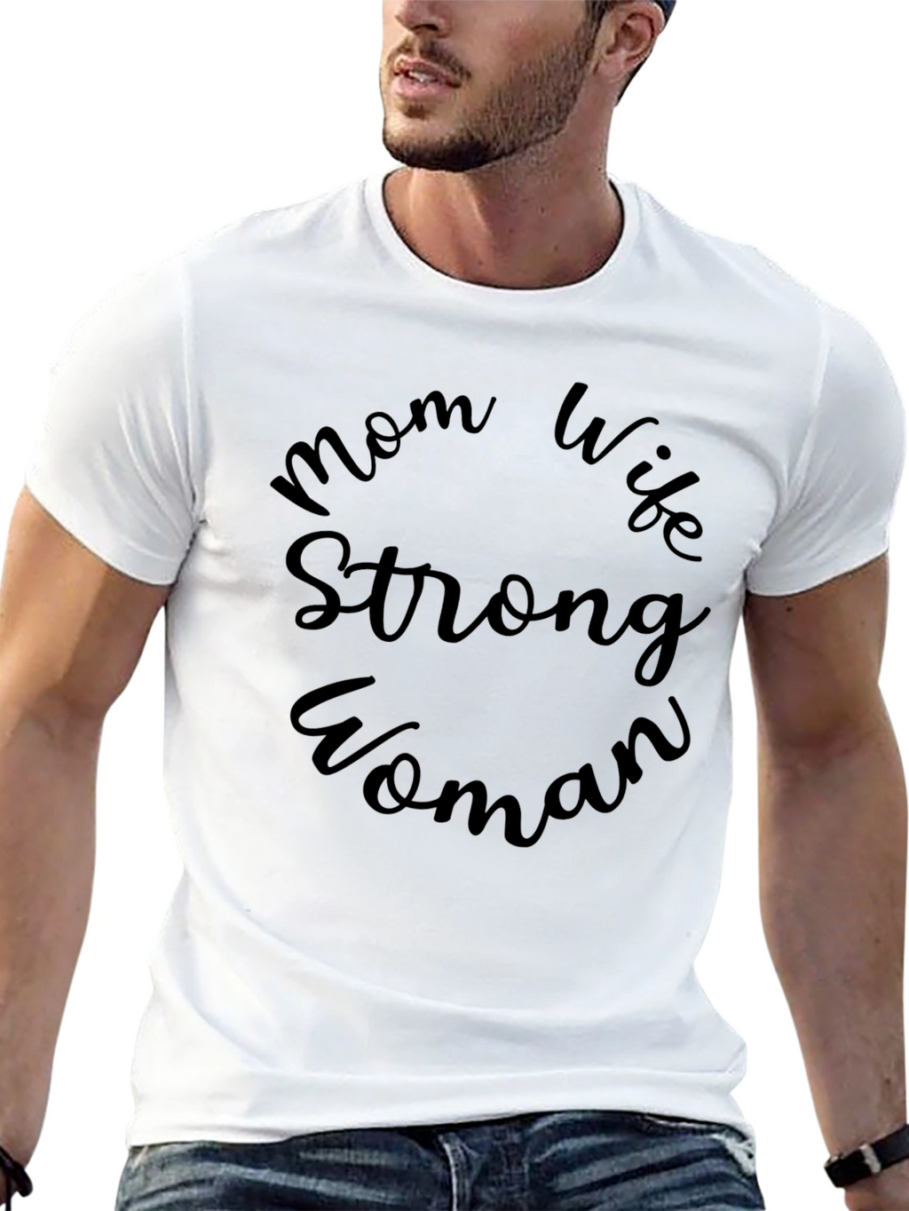 Mom Wife Strong Woman Black Graphic Tee