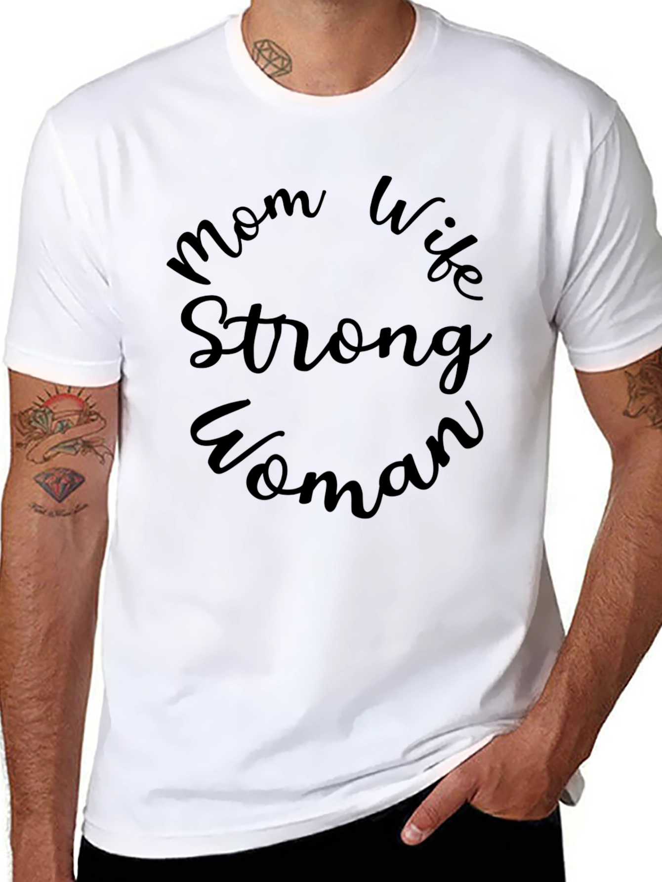 Mom Wife Strong Woman Black Graphic Tee