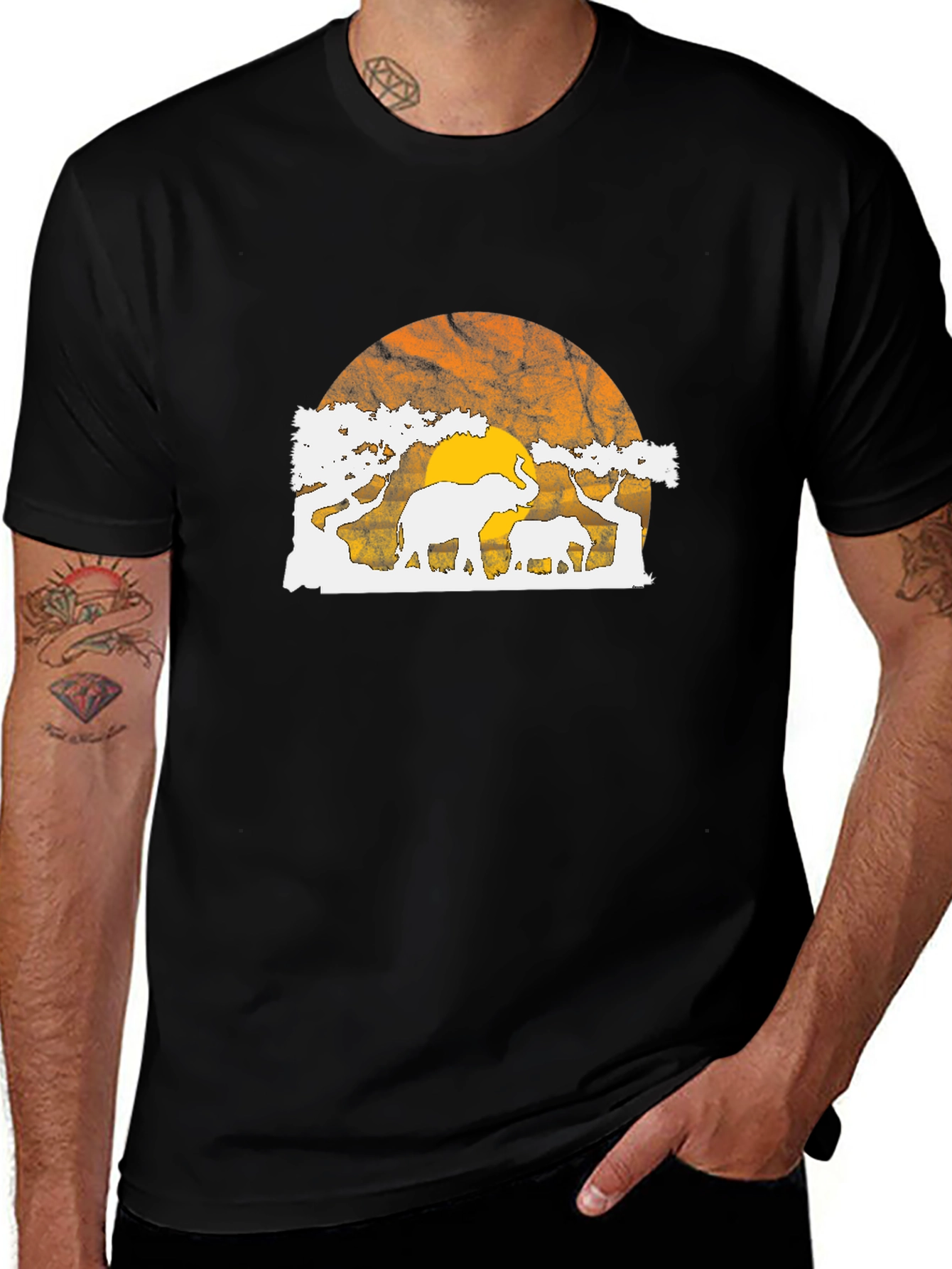 Elephant Sunset Graphic Tee - Black T-Shirt