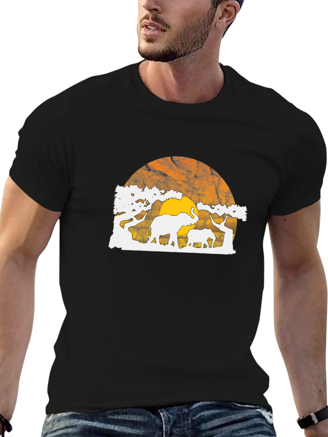 Elephant Sunset Graphic Tee - Black T-Shirt