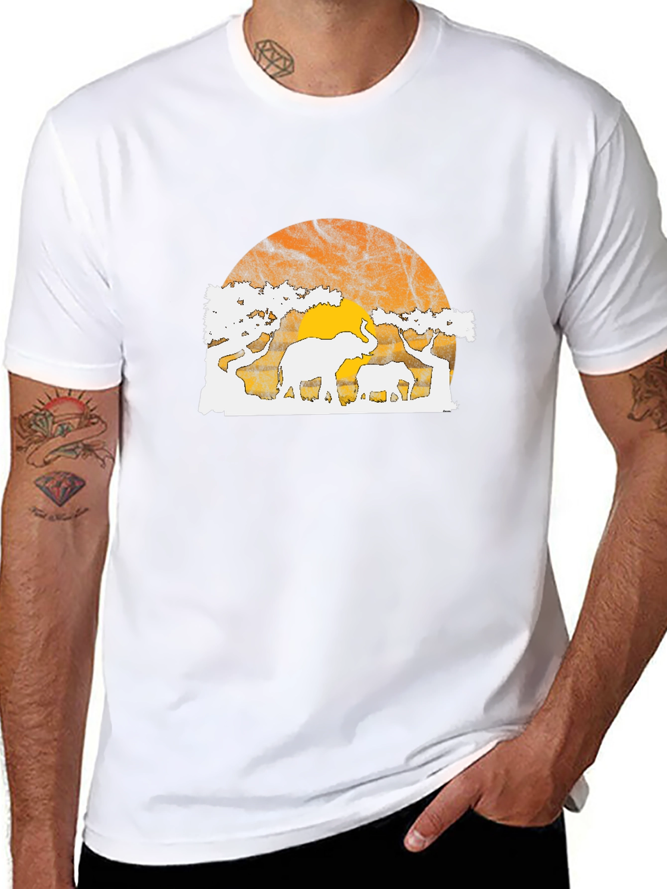 Elephant Sunset Graphic Tee - Black T-Shirt