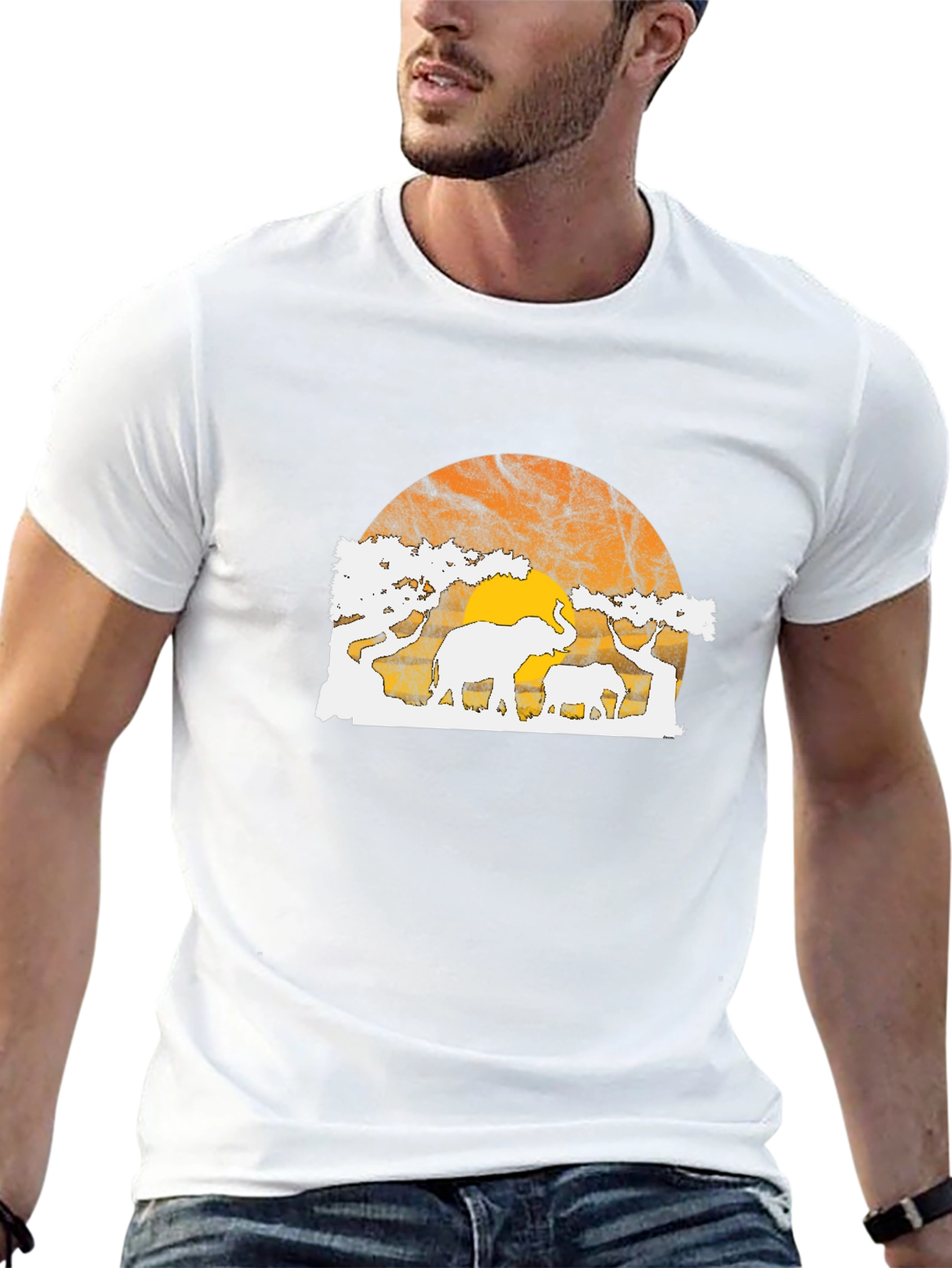 Elephant Sunset Graphic Tee - Black T-Shirt