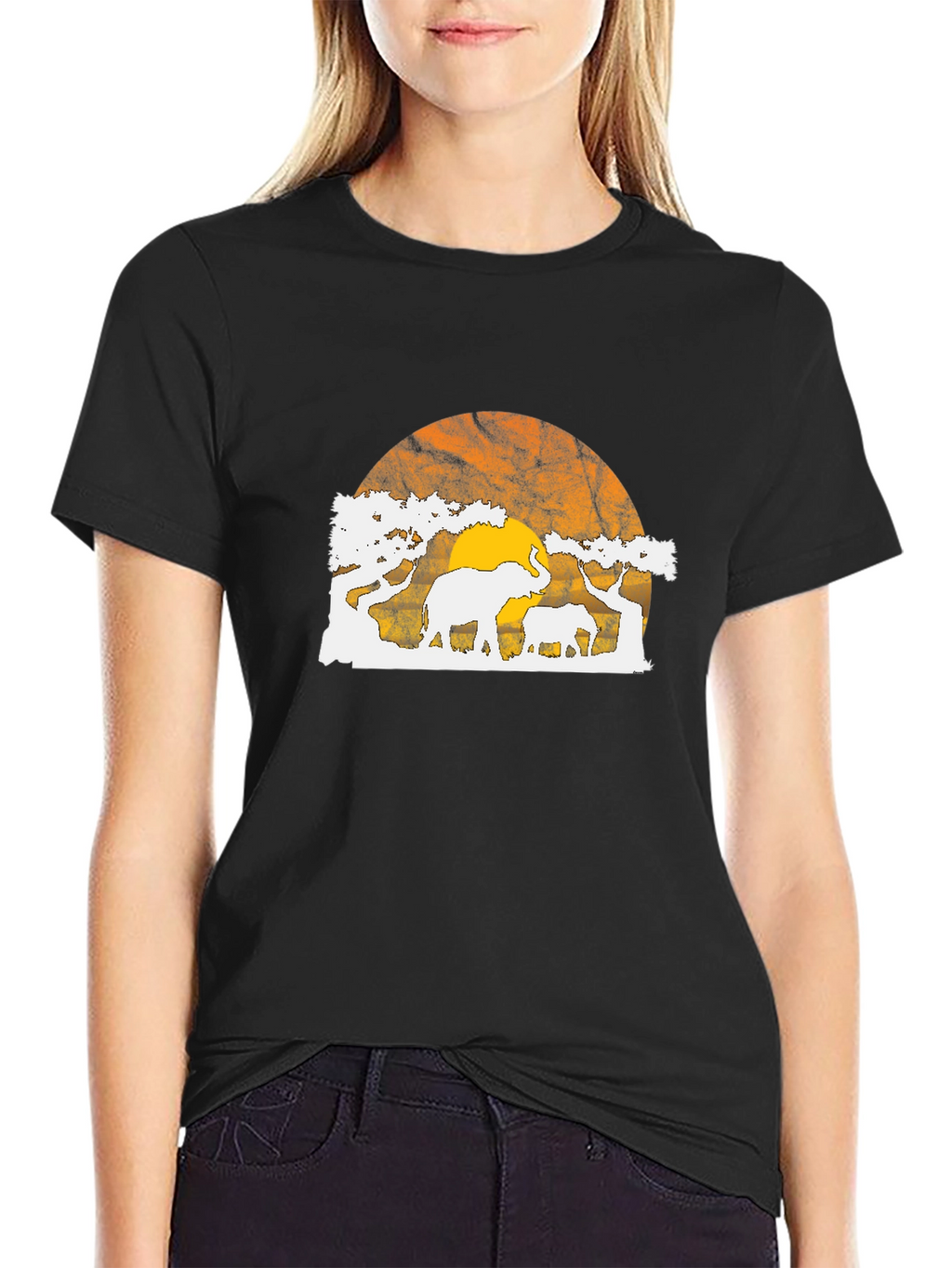 Elephant Sunset Graphic Tee - Black T-Shirt