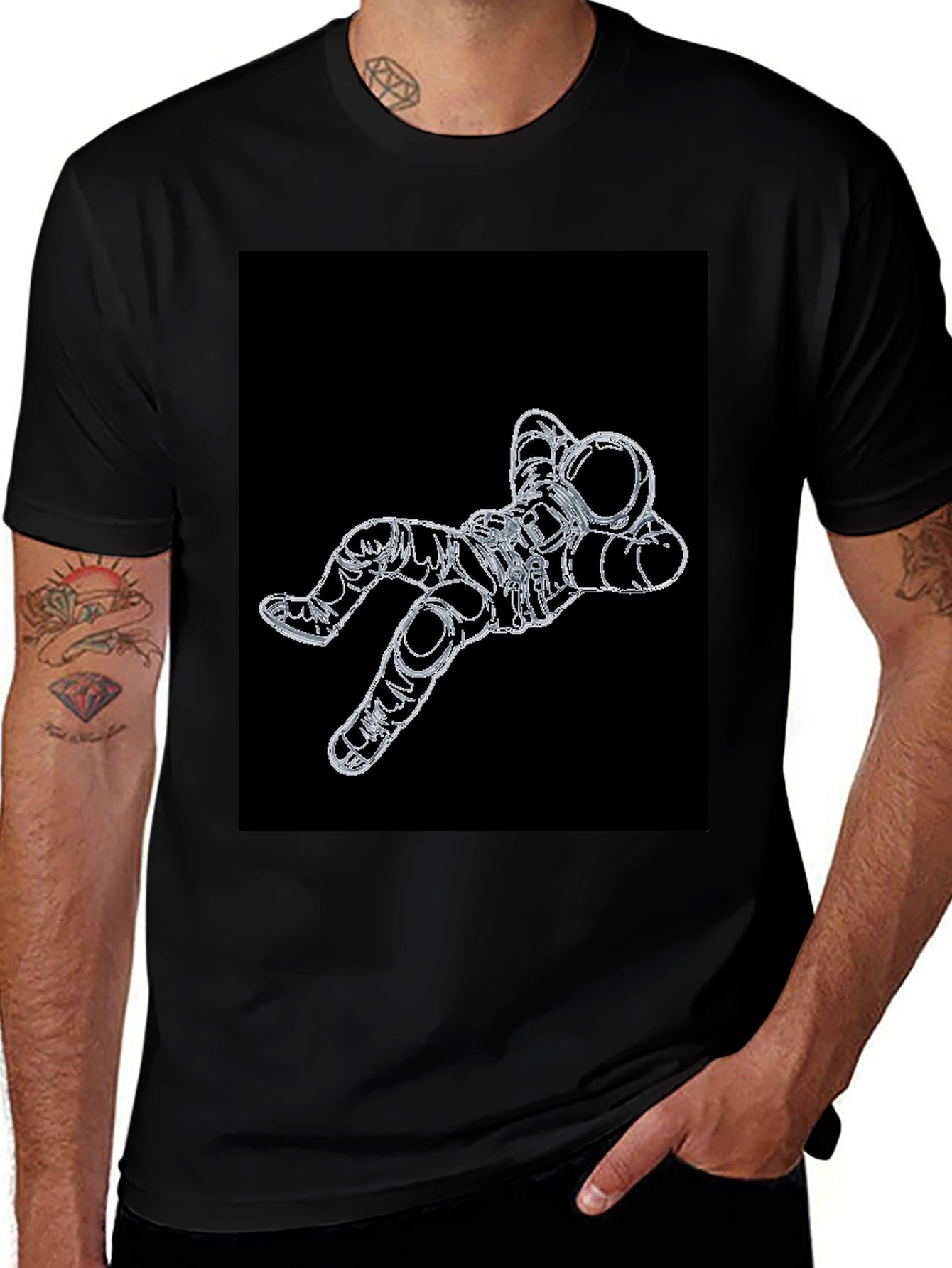 Astronaut Outline Graphic Black T-Shirt