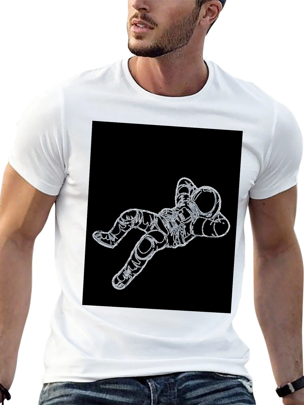 Astronaut Outline Graphic Black T-Shirt