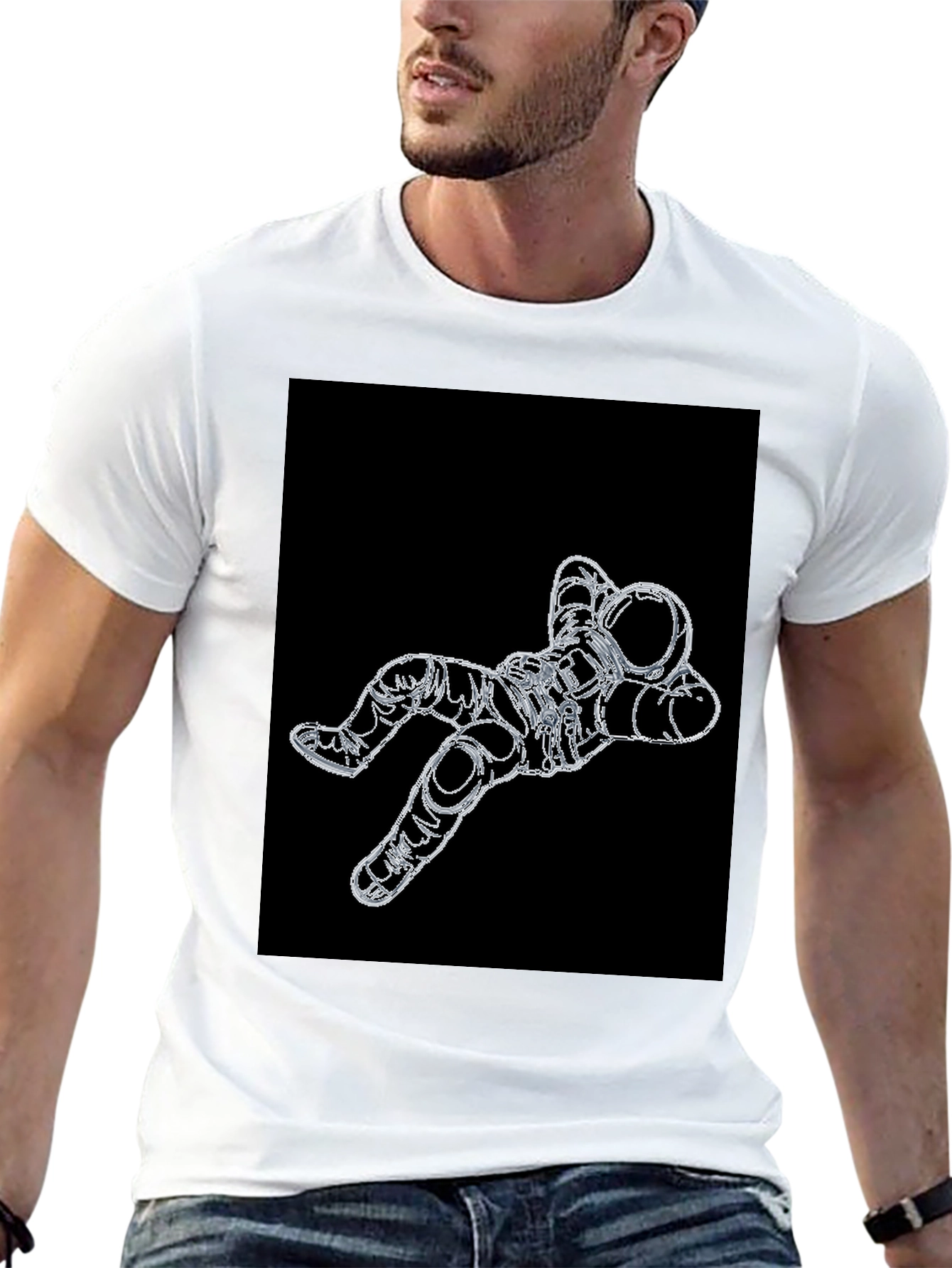 Astronaut Outline Graphic Black T-Shirt