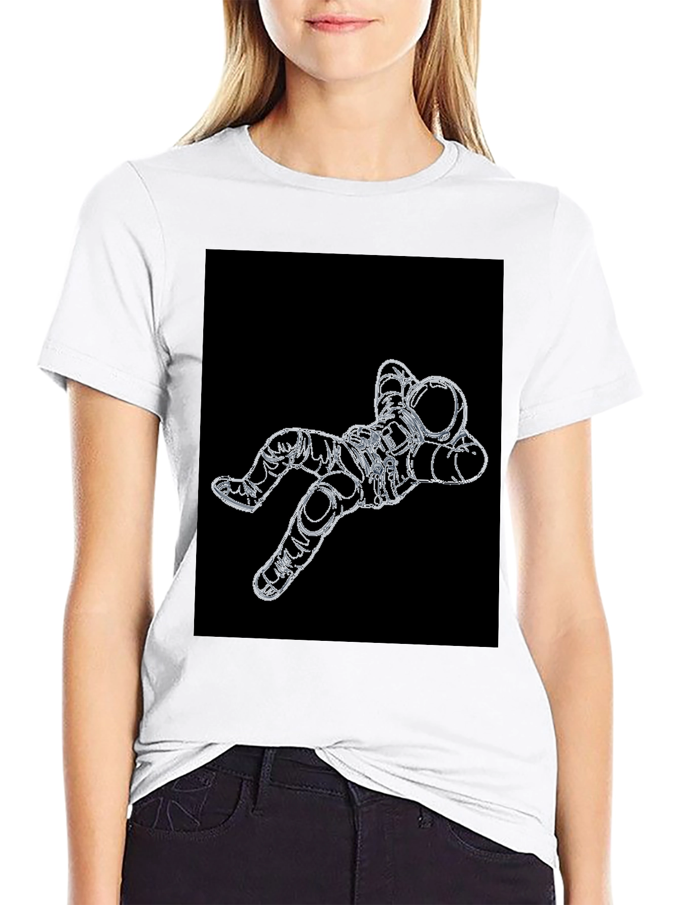 Astronaut Outline Graphic Black T-Shirt