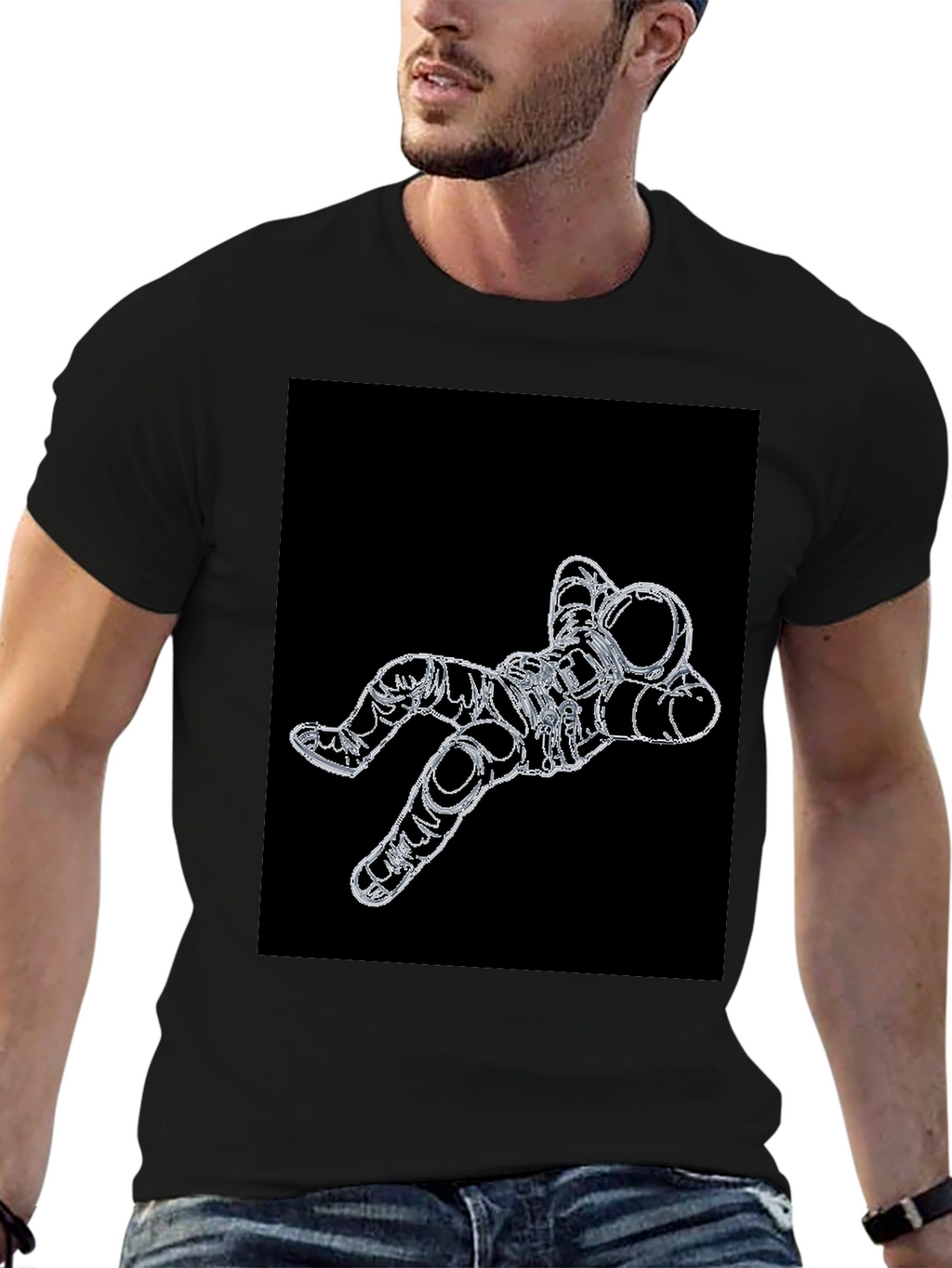 Astronaut Outline Graphic Black T-Shirt
