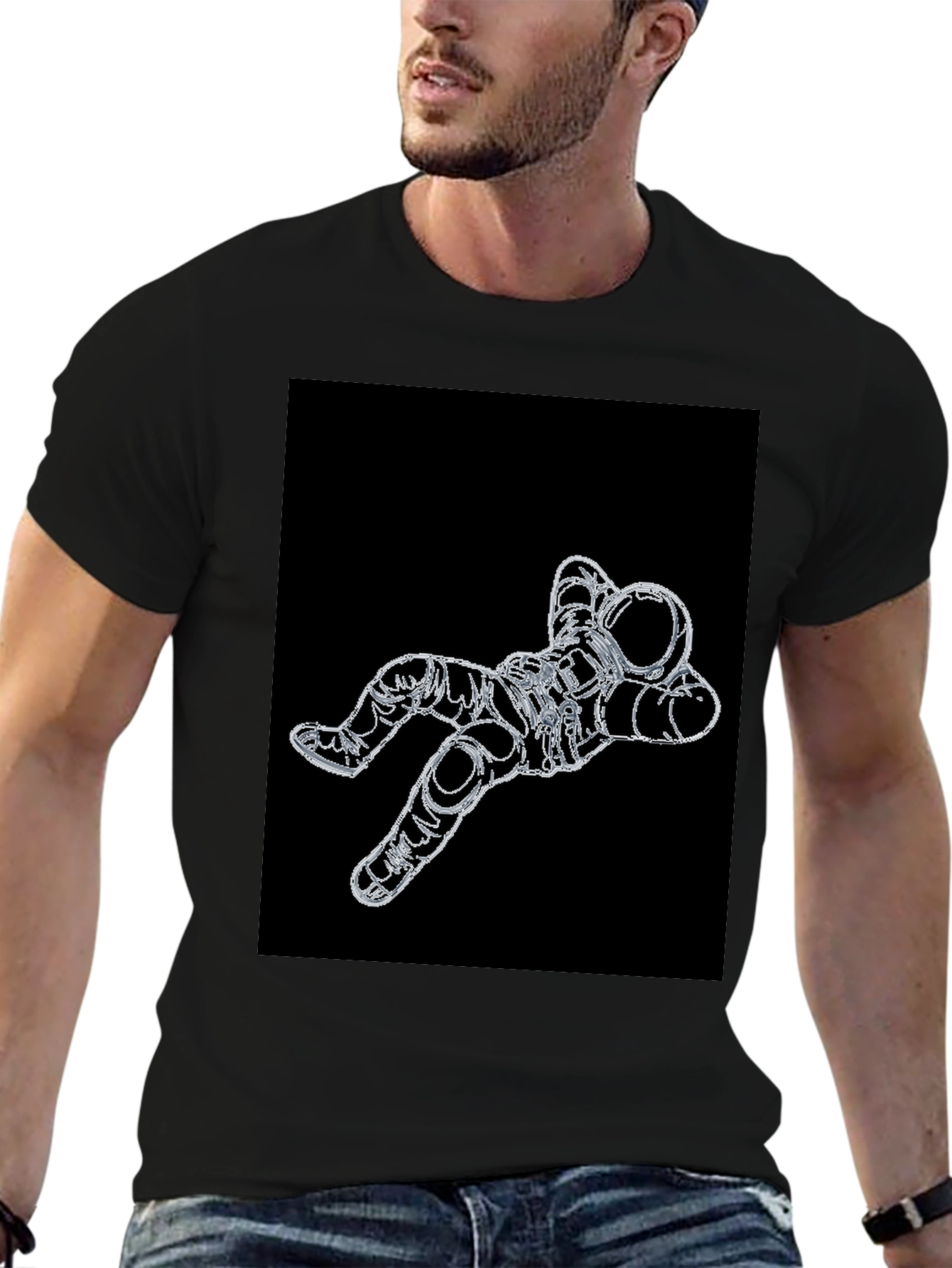 Astronaut Outline Graphic Black T-Shirt