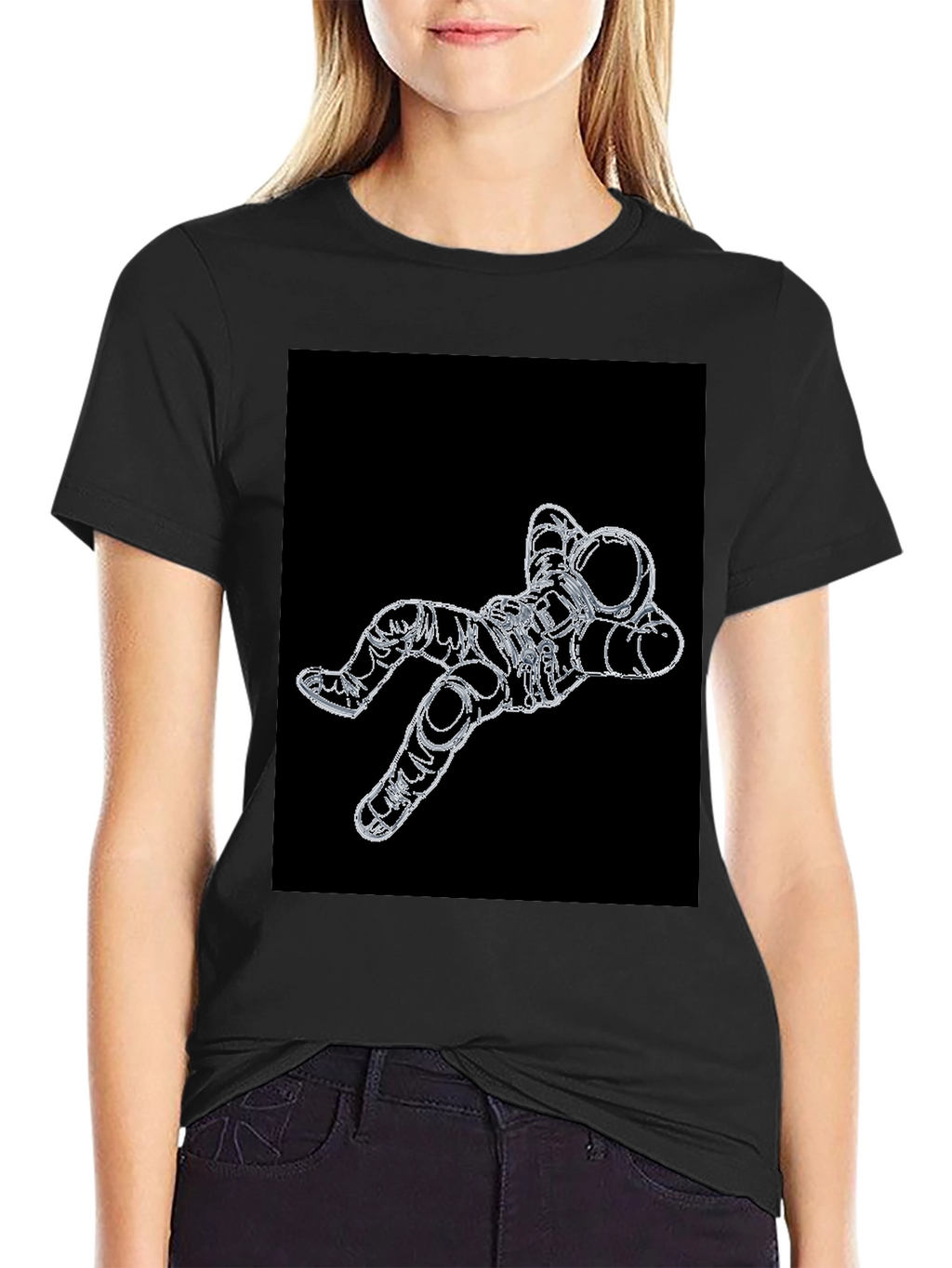 Astronaut Outline Graphic Black T-Shirt