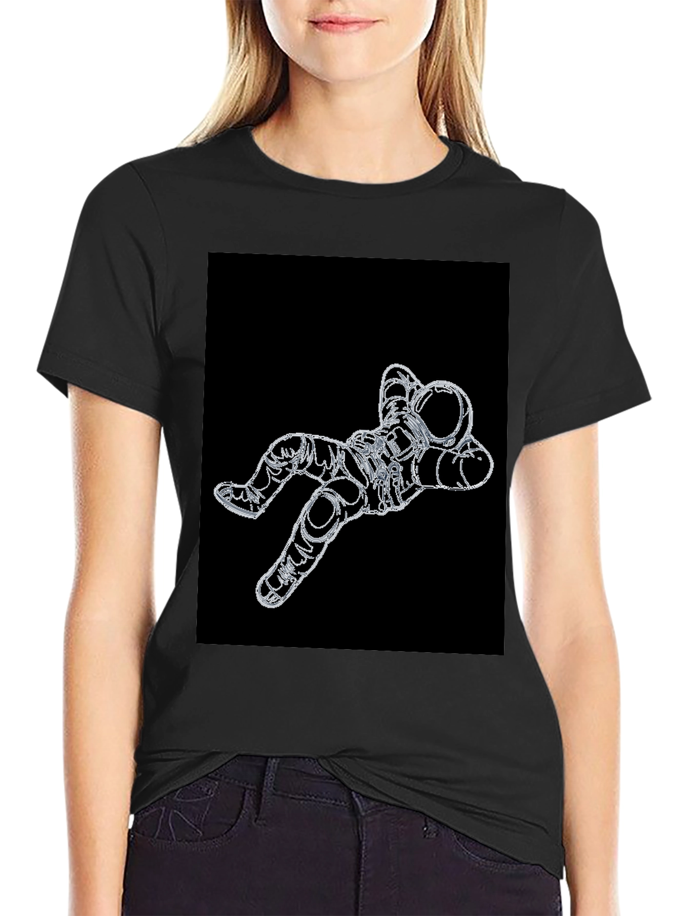 Astronaut Outline Graphic Black T-Shirt