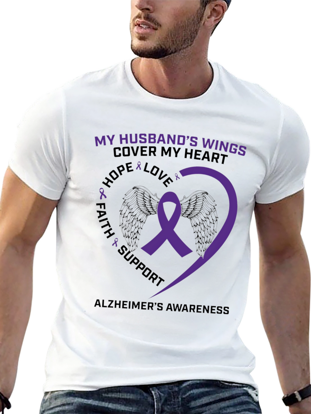 Alzheimers Awareness Husband Wings T-Shirt