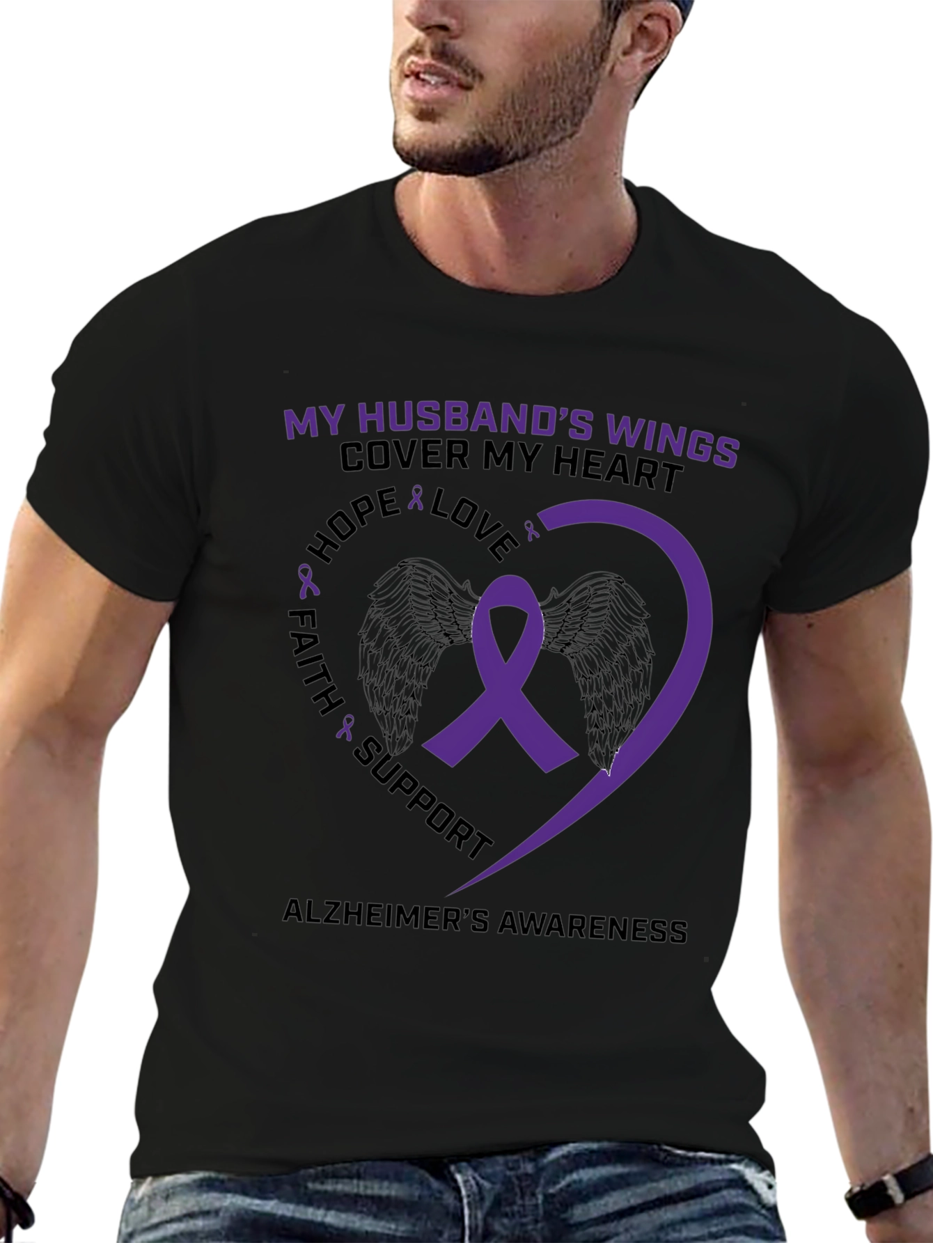 Alzheimers Awareness Husband Wings T-Shirt