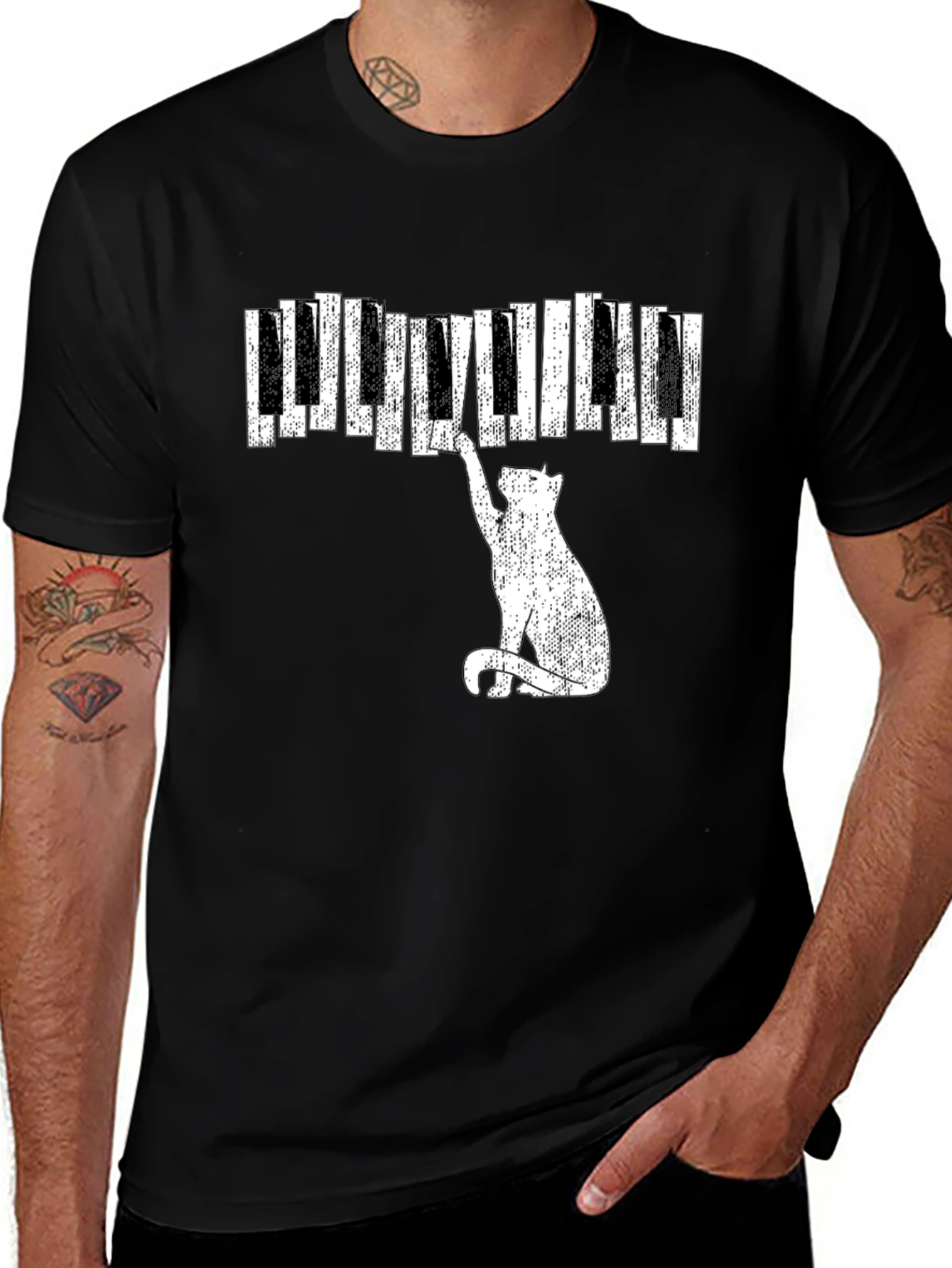 Cat Piano T-Shirt - Musical Feline Tee