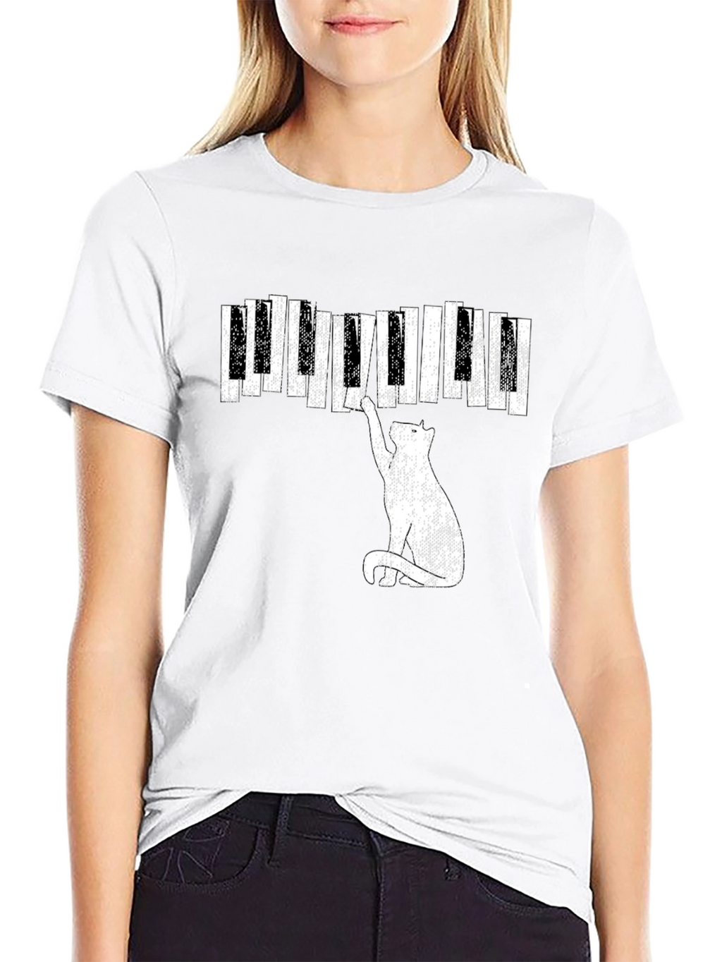 Cat Piano T-Shirt - Musical Feline Tee