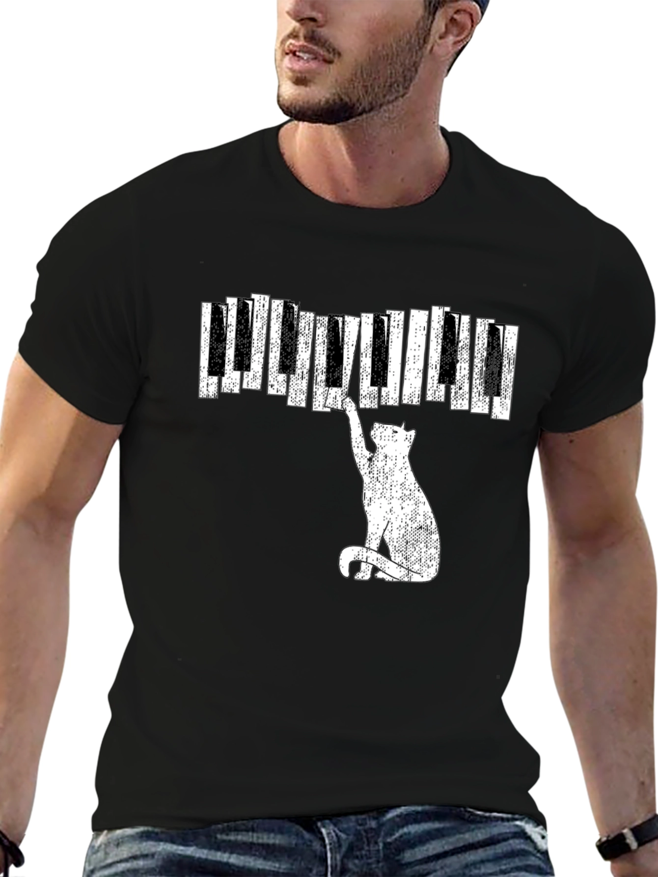 Cat Piano T-Shirt - Musical Feline Tee