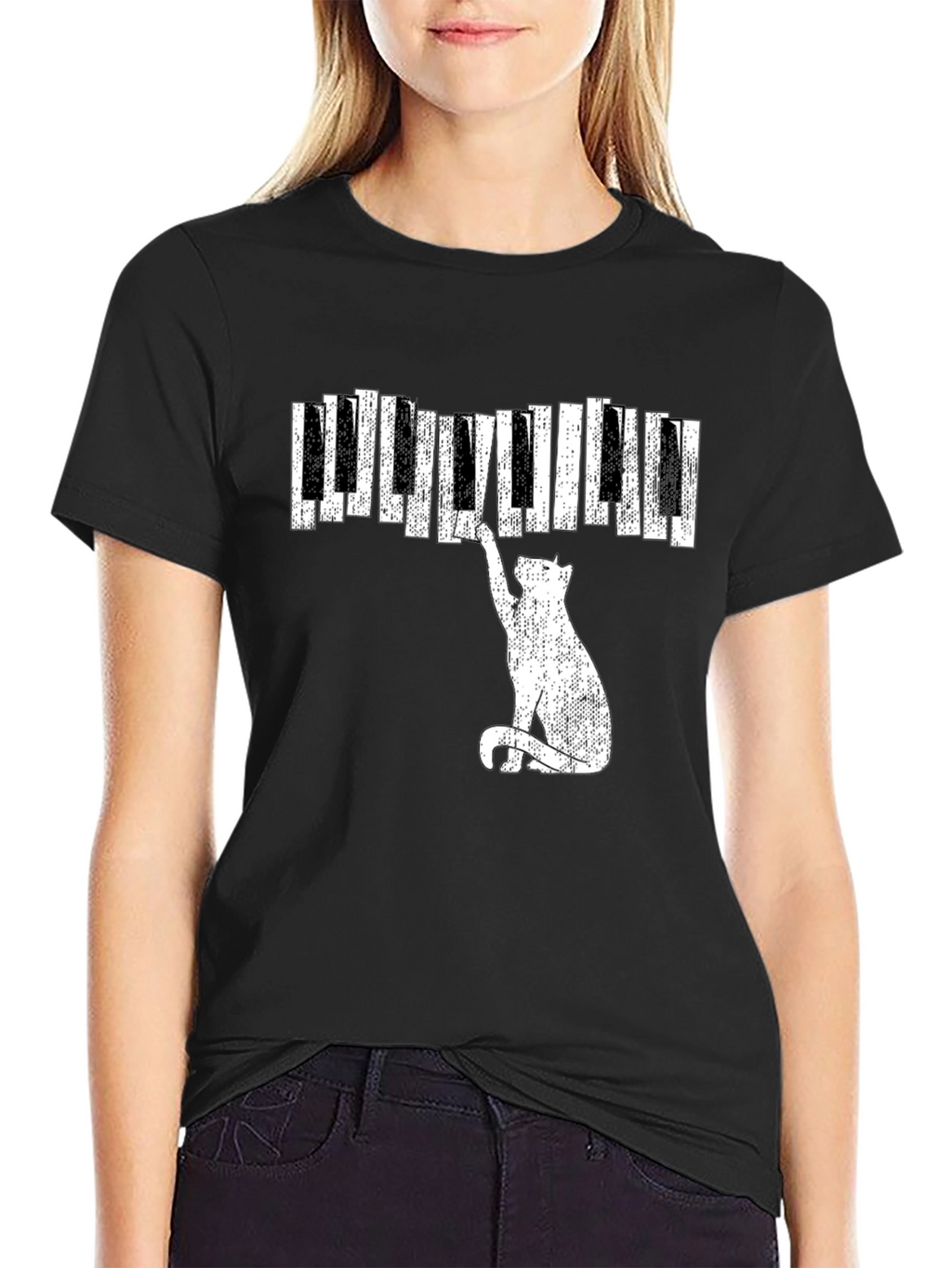 Cat Piano T-Shirt - Musical Feline Tee