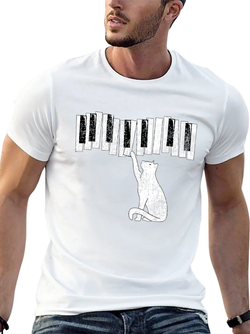 Cat Piano T-Shirt - Musical Feline Tee