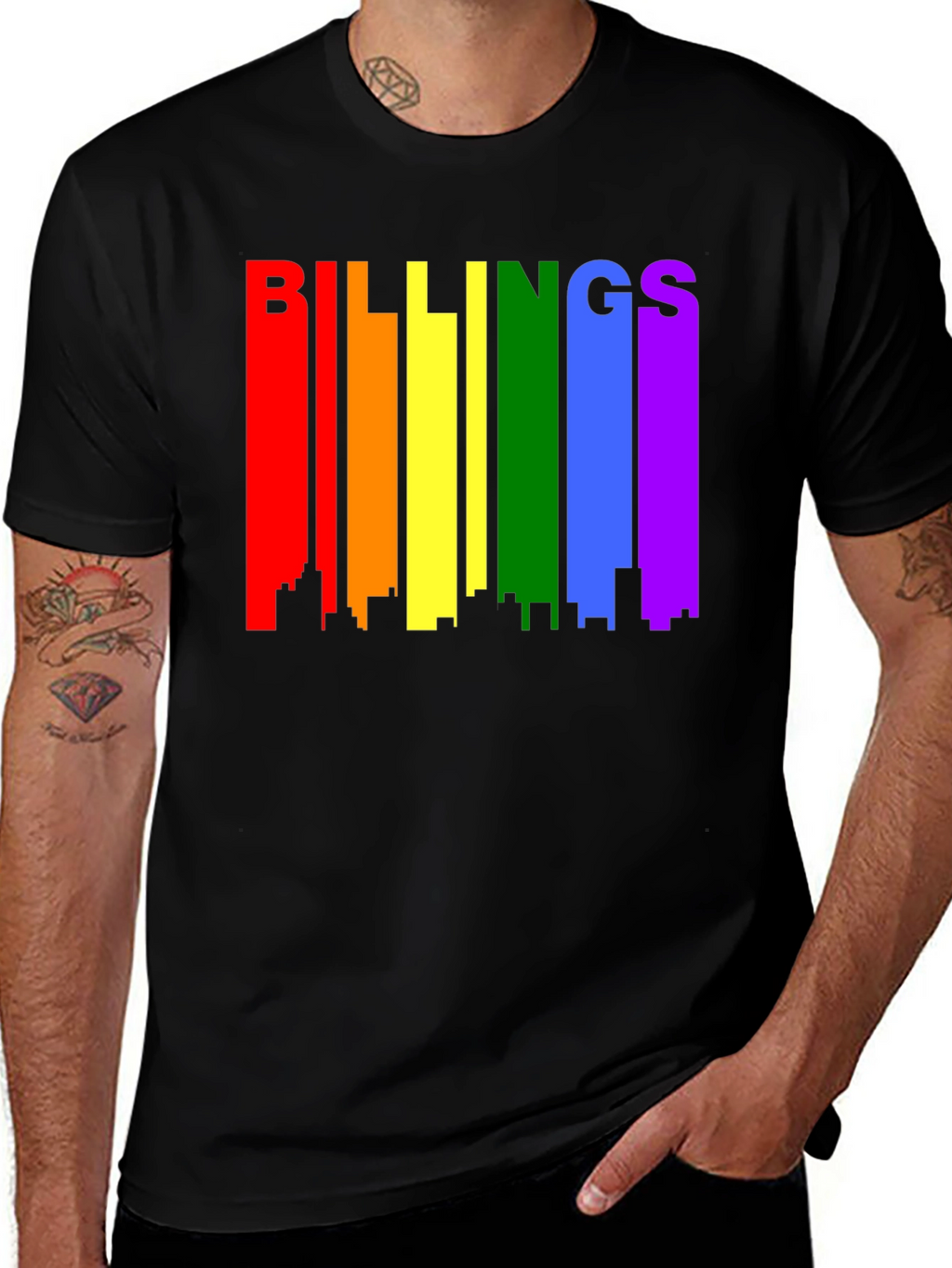 Billings Pride Rainbow Skyline Black T-Shirt