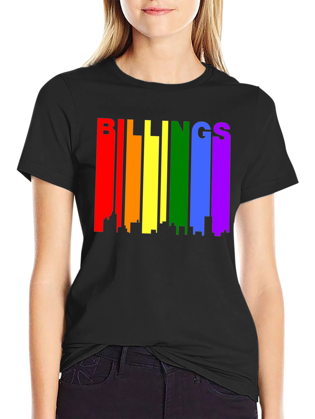 Billings Pride Rainbow Skyline Black T-Shirt