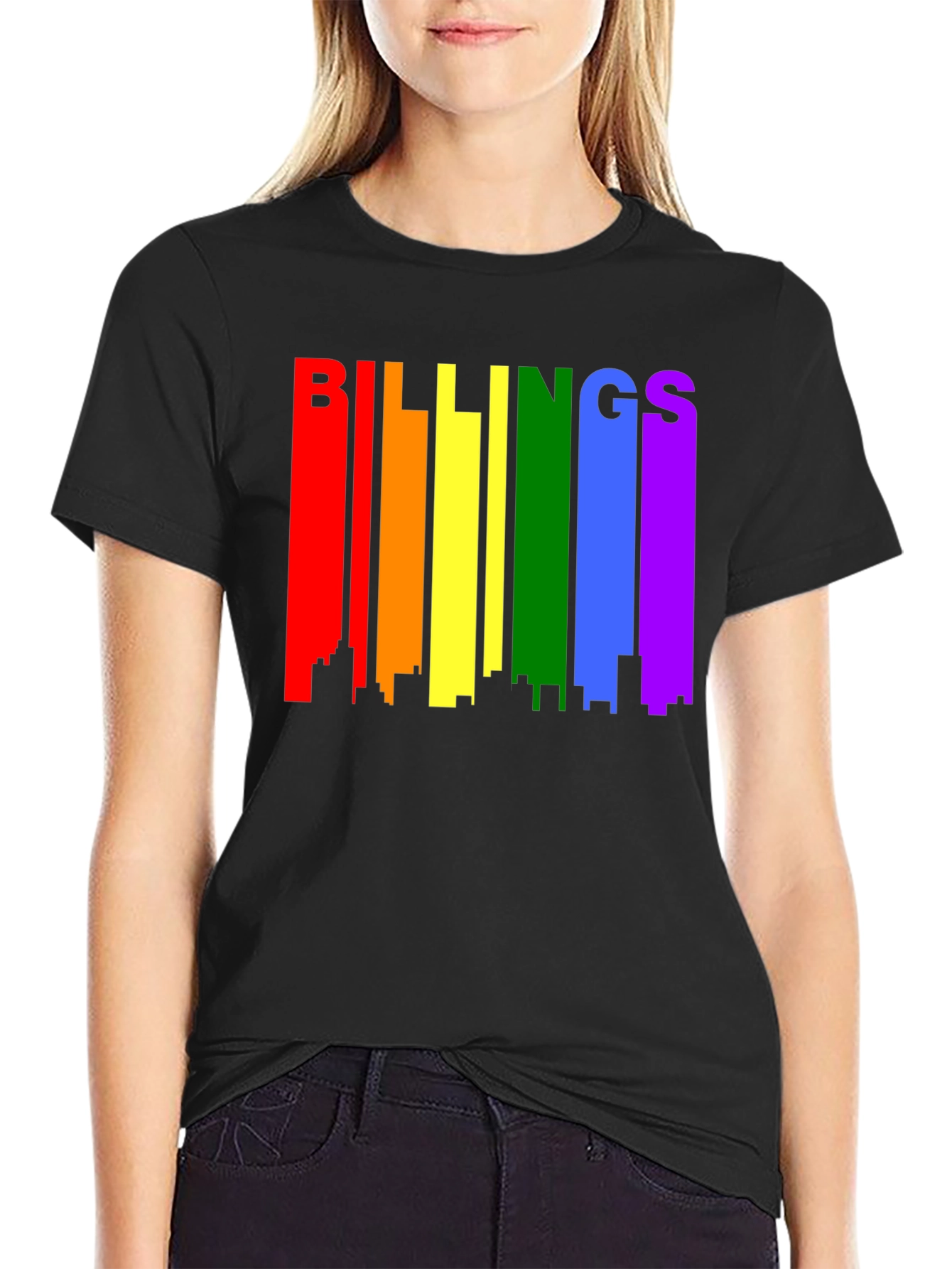 Billings Pride Rainbow Skyline Black T-Shirt