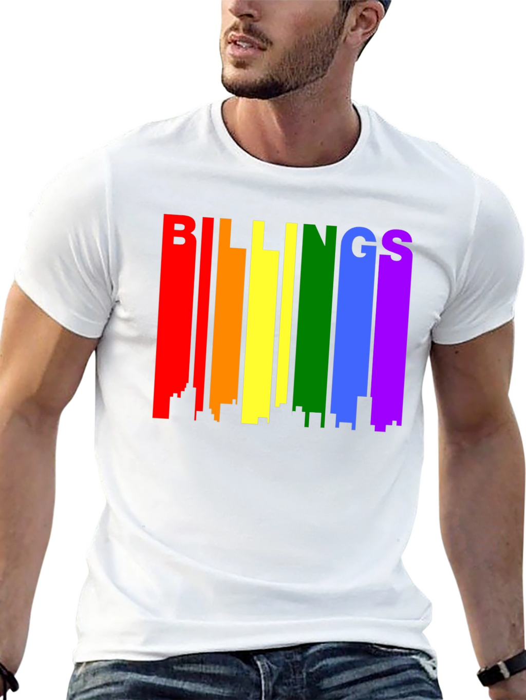 Billings Pride Rainbow Skyline Black T-Shirt