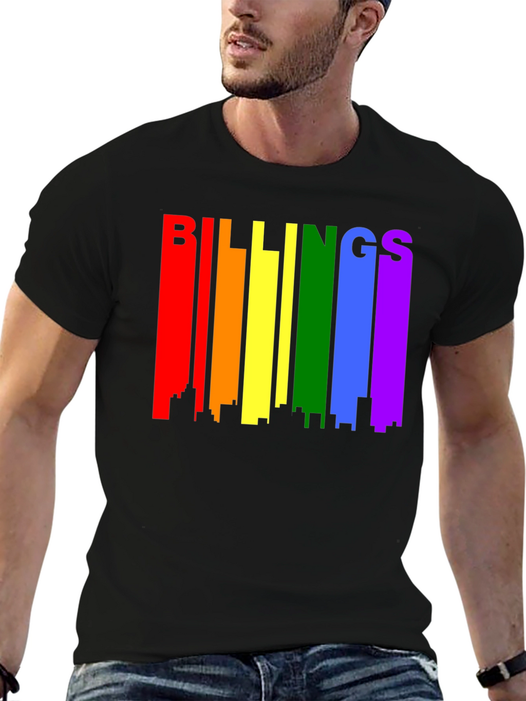 Billings Pride Rainbow Skyline Black T-Shirt