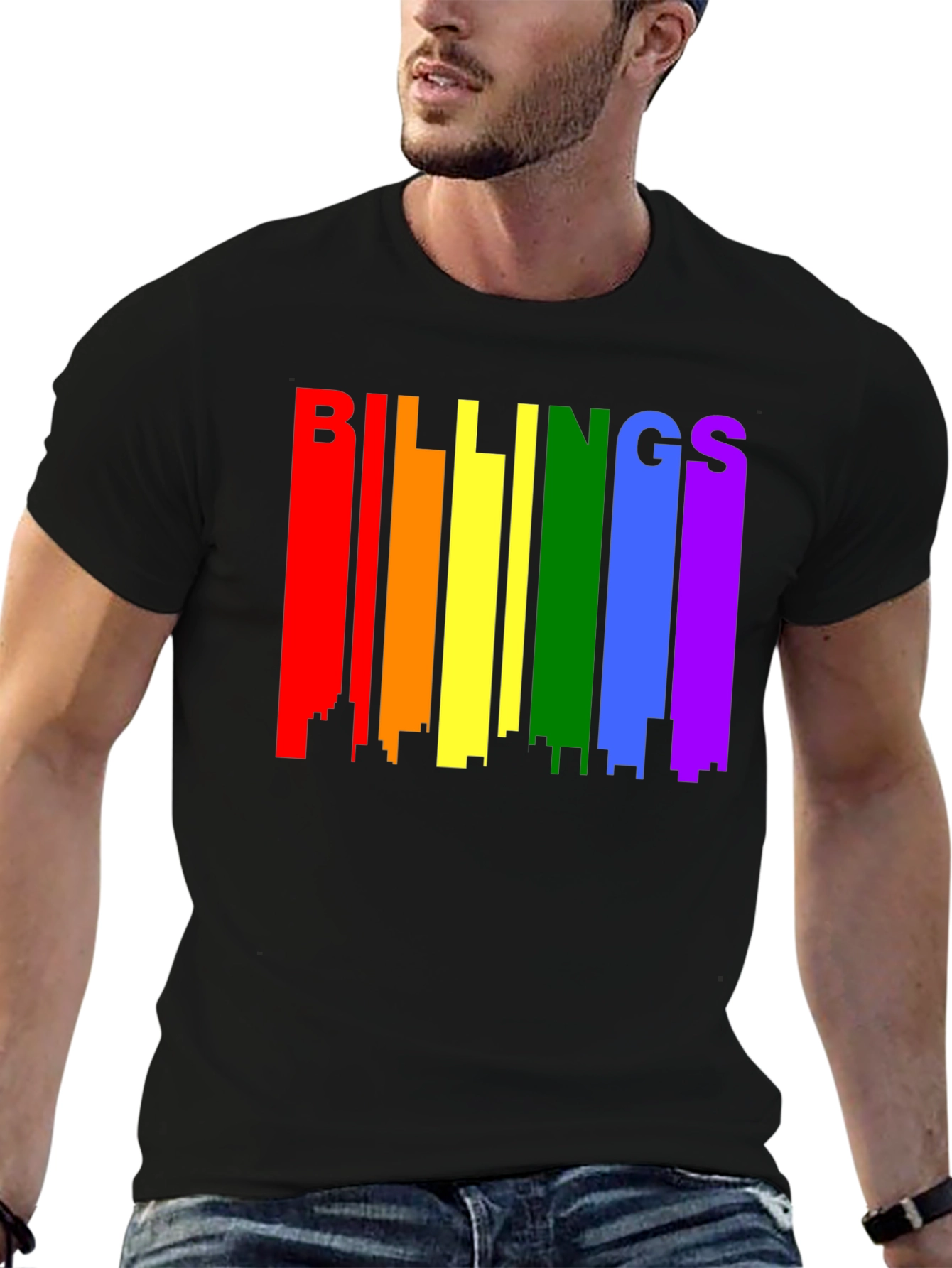 Billings Pride Rainbow Skyline Black T-Shirt