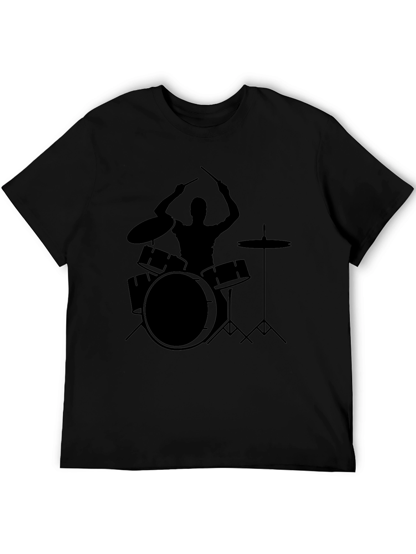 Drummer Silhouette Graphic T-Shirt - Black Cotton Tee