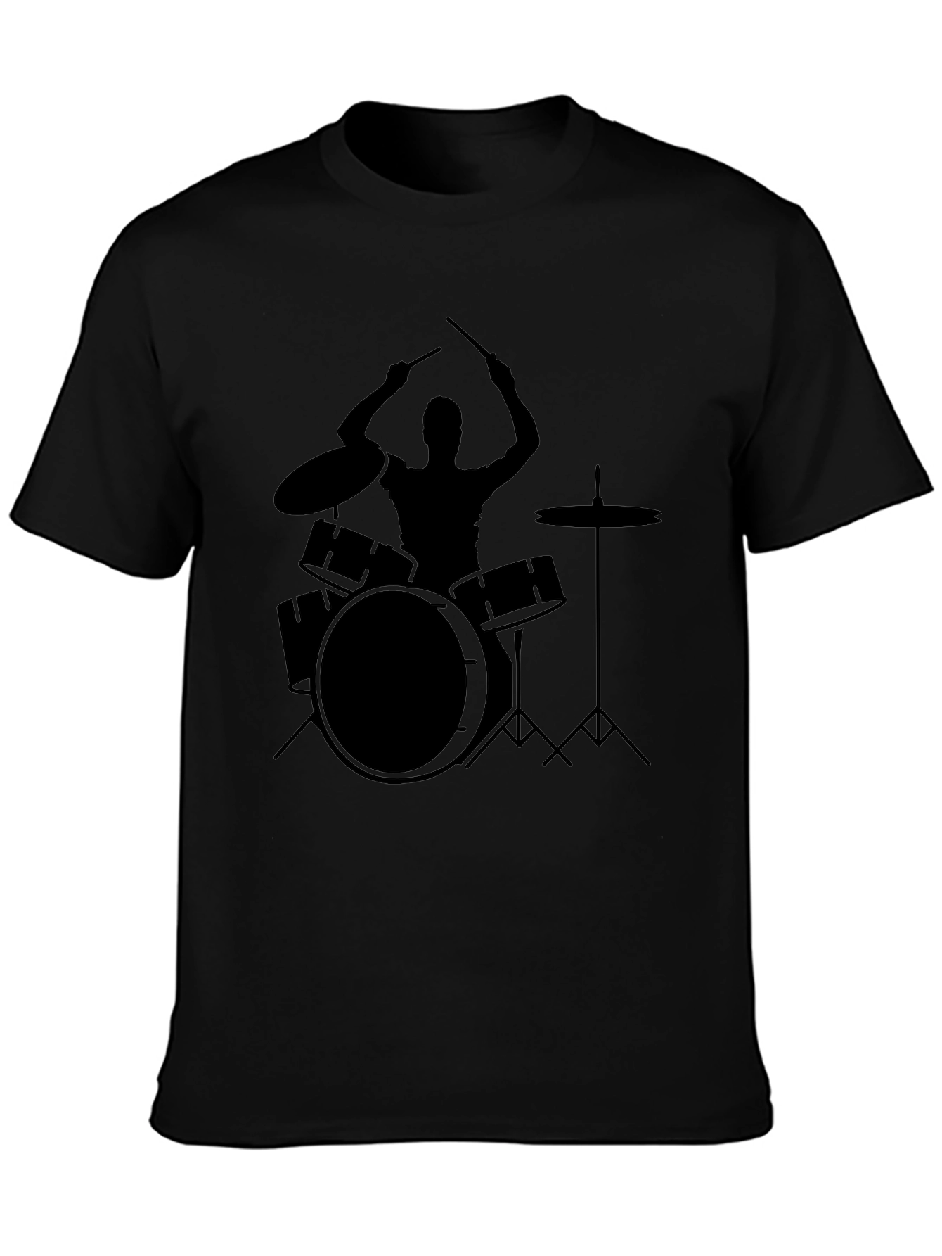 Drummer Silhouette Graphic T-Shirt - Black Cotton Tee