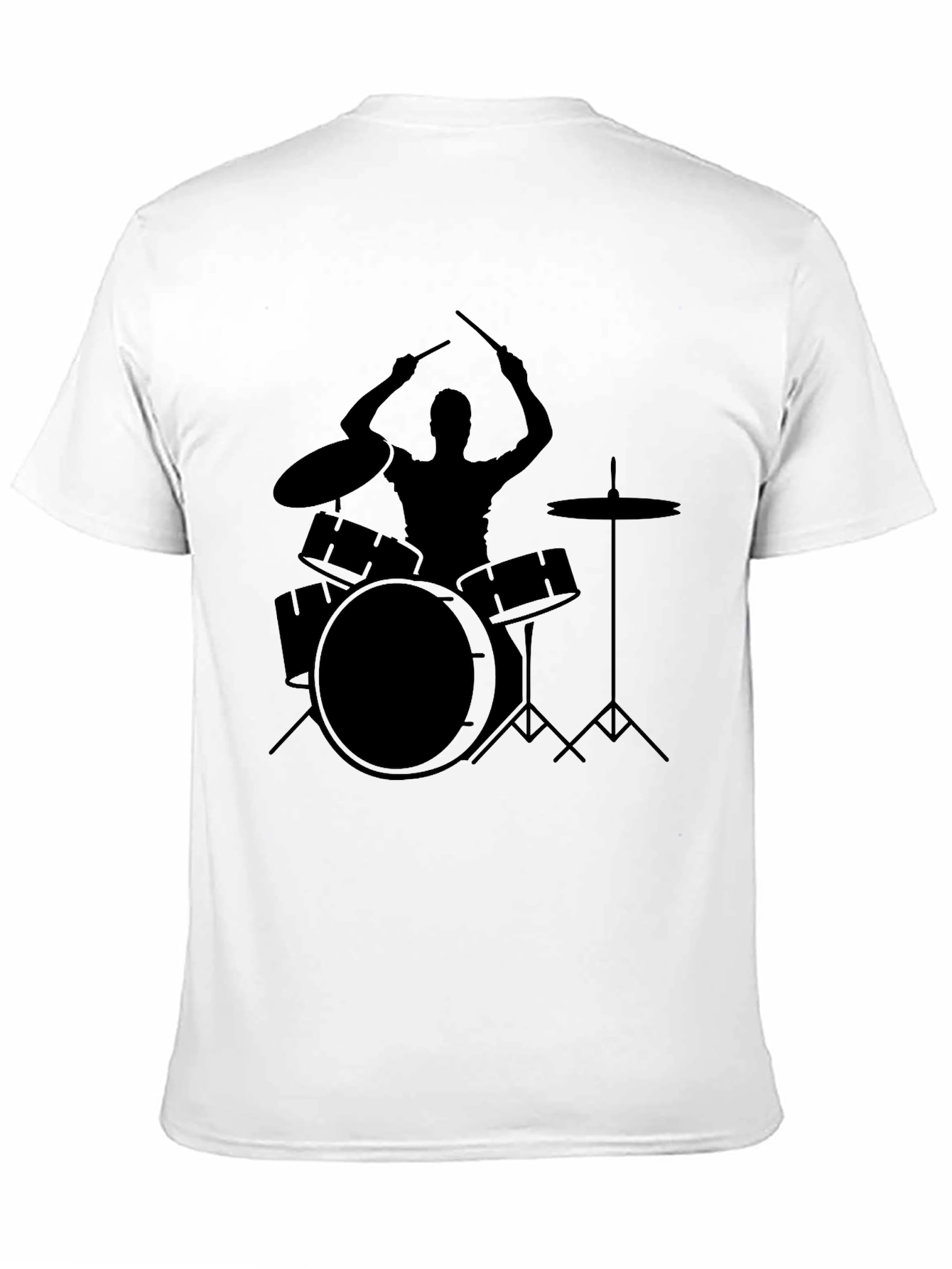 Drummer Silhouette Graphic T-Shirt - Black Cotton Tee
