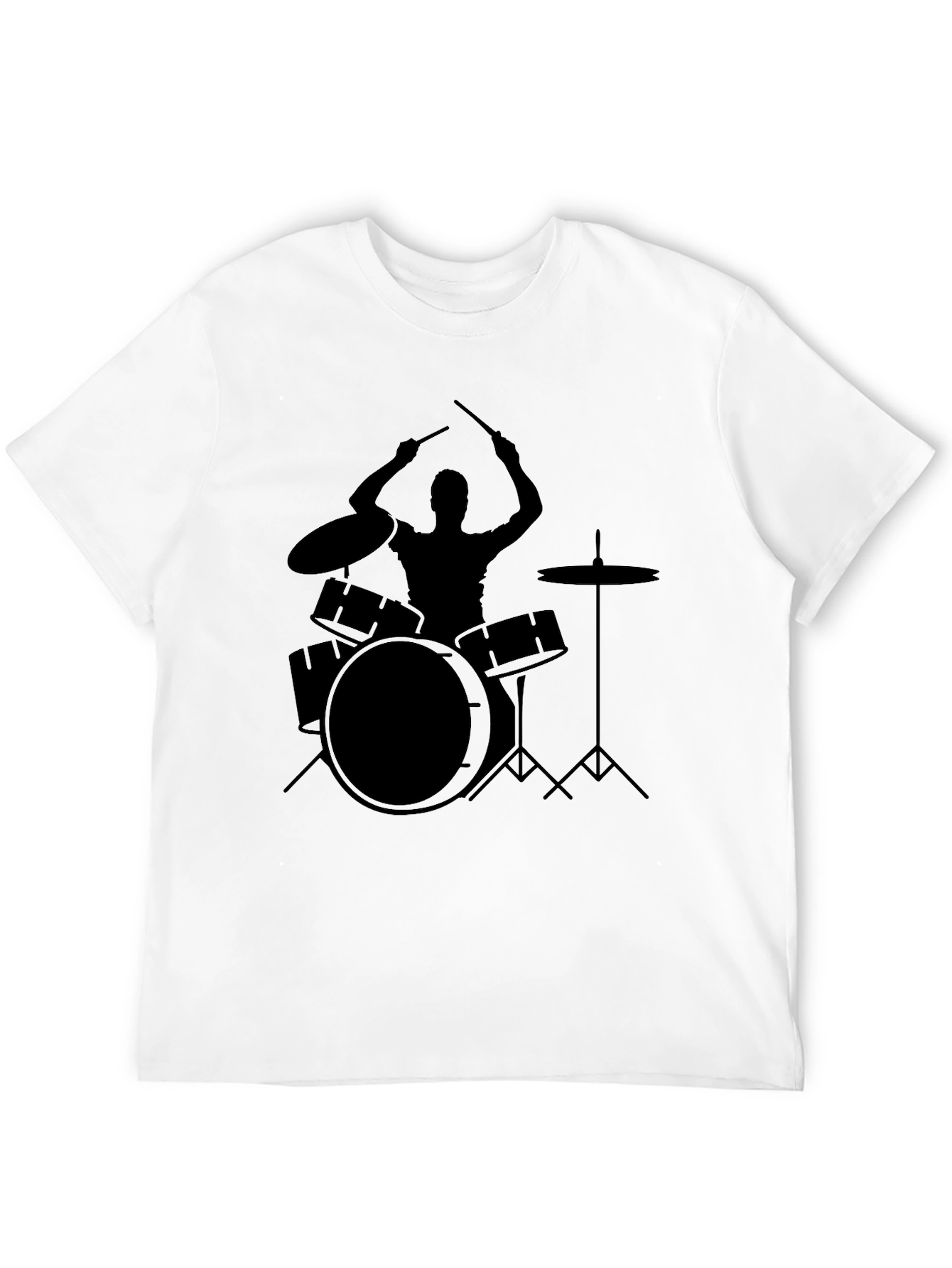 Drummer Silhouette Graphic T-Shirt - Black Cotton Tee