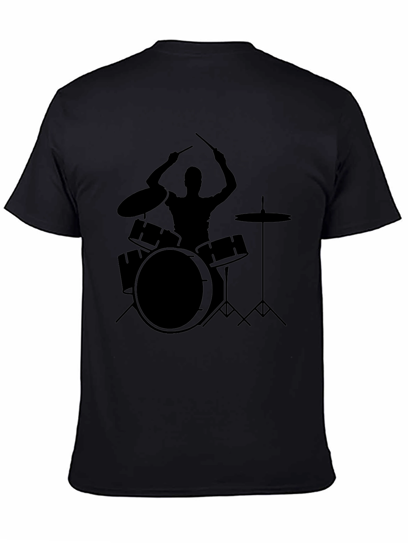 Drummer Silhouette Graphic T-Shirt - Black Cotton Tee