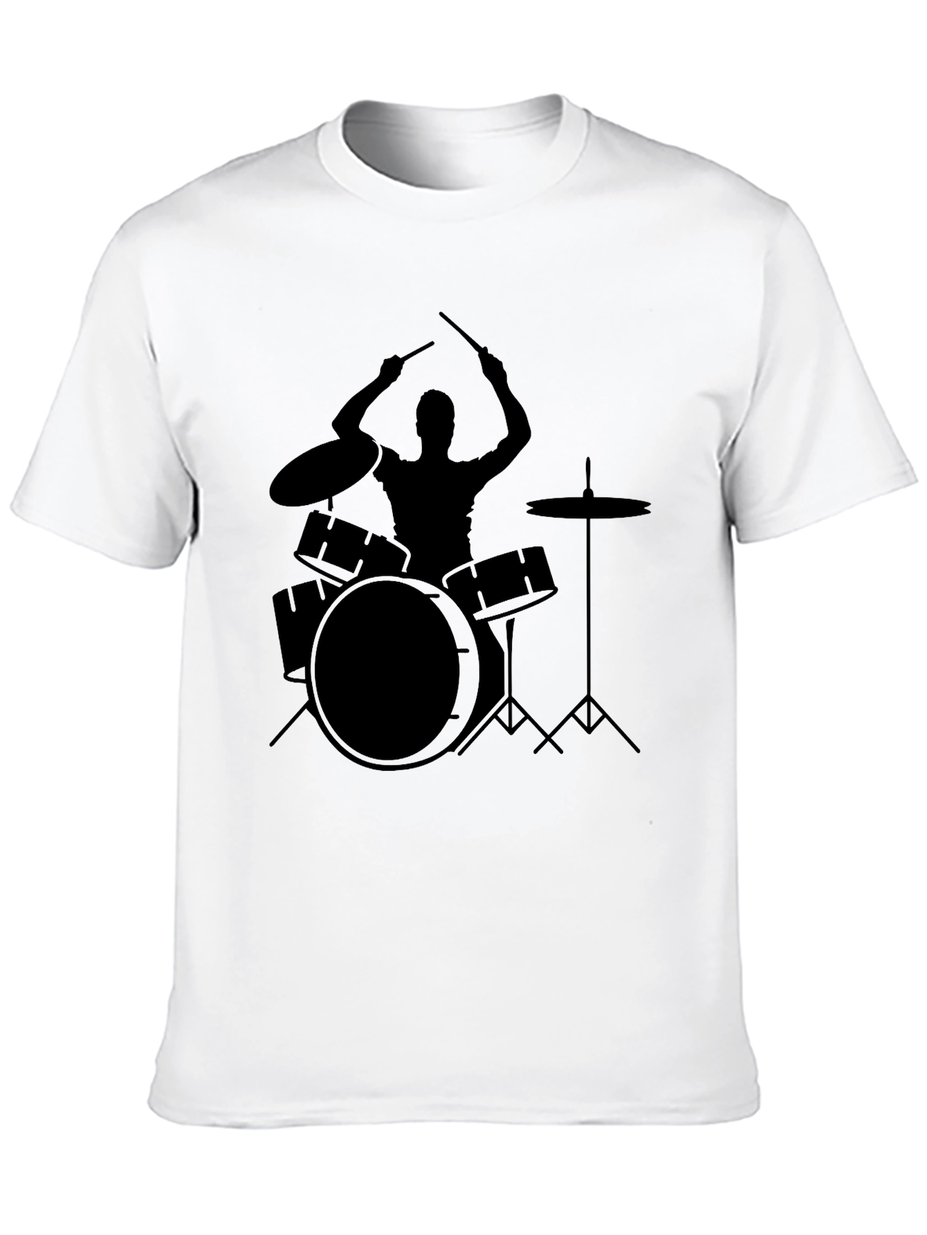 Drummer Silhouette Graphic T-Shirt - Black Cotton Tee