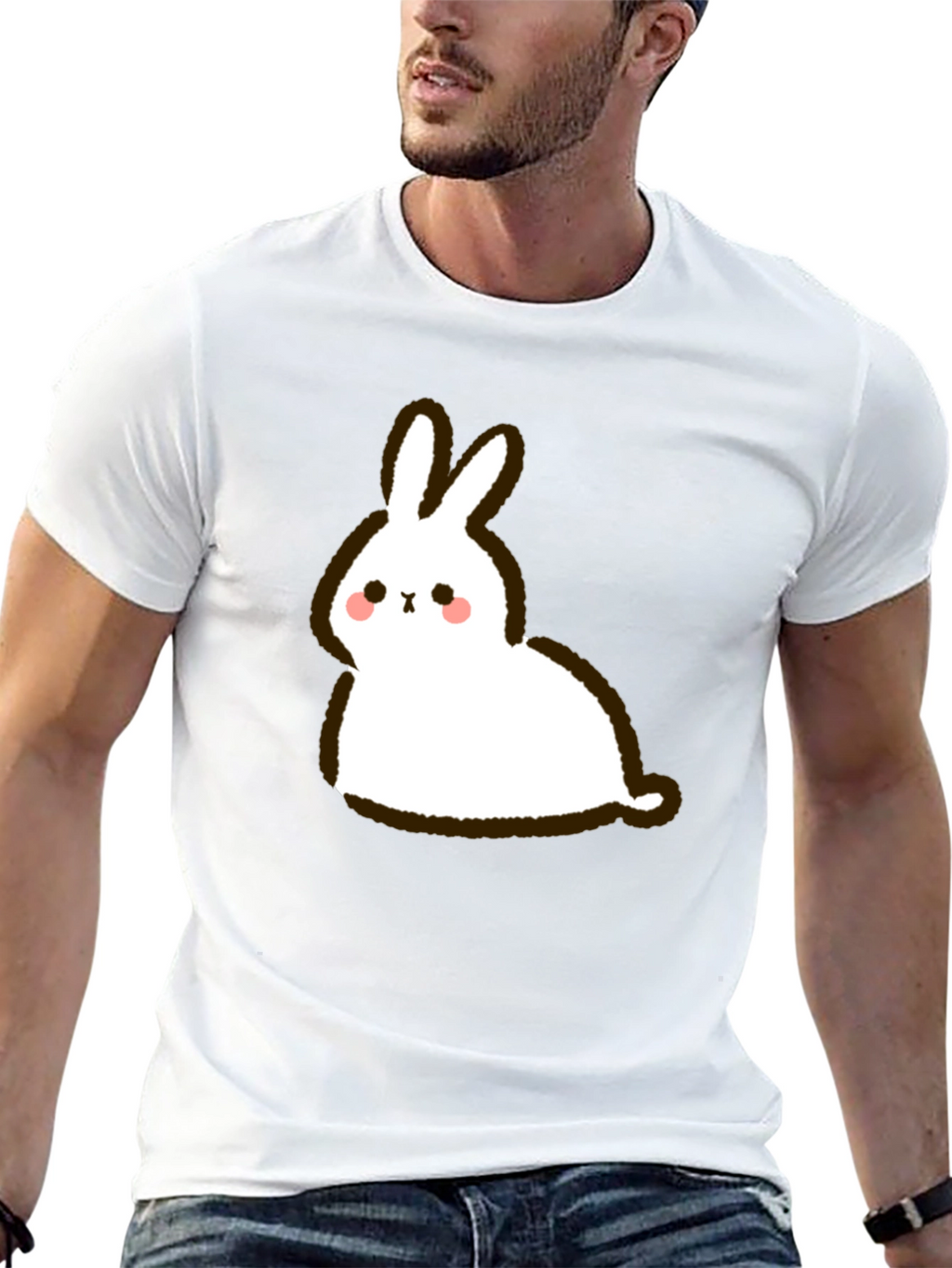 Cute Cartoon Rabbit Graphic Black T-Shirt