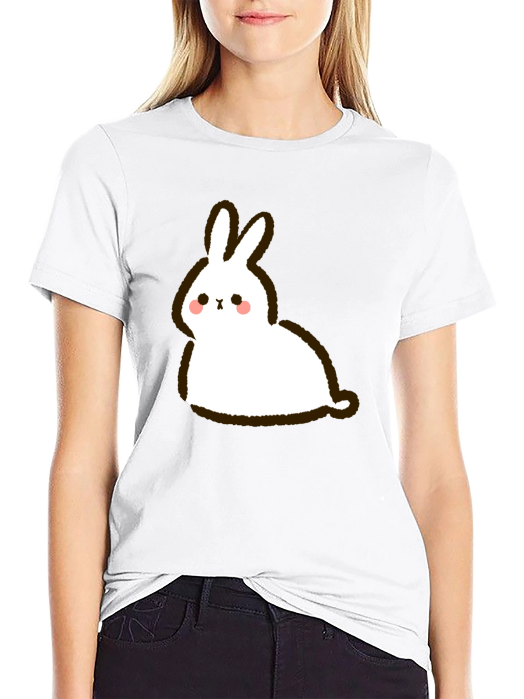Cute Cartoon Rabbit Graphic Black T-Shirt