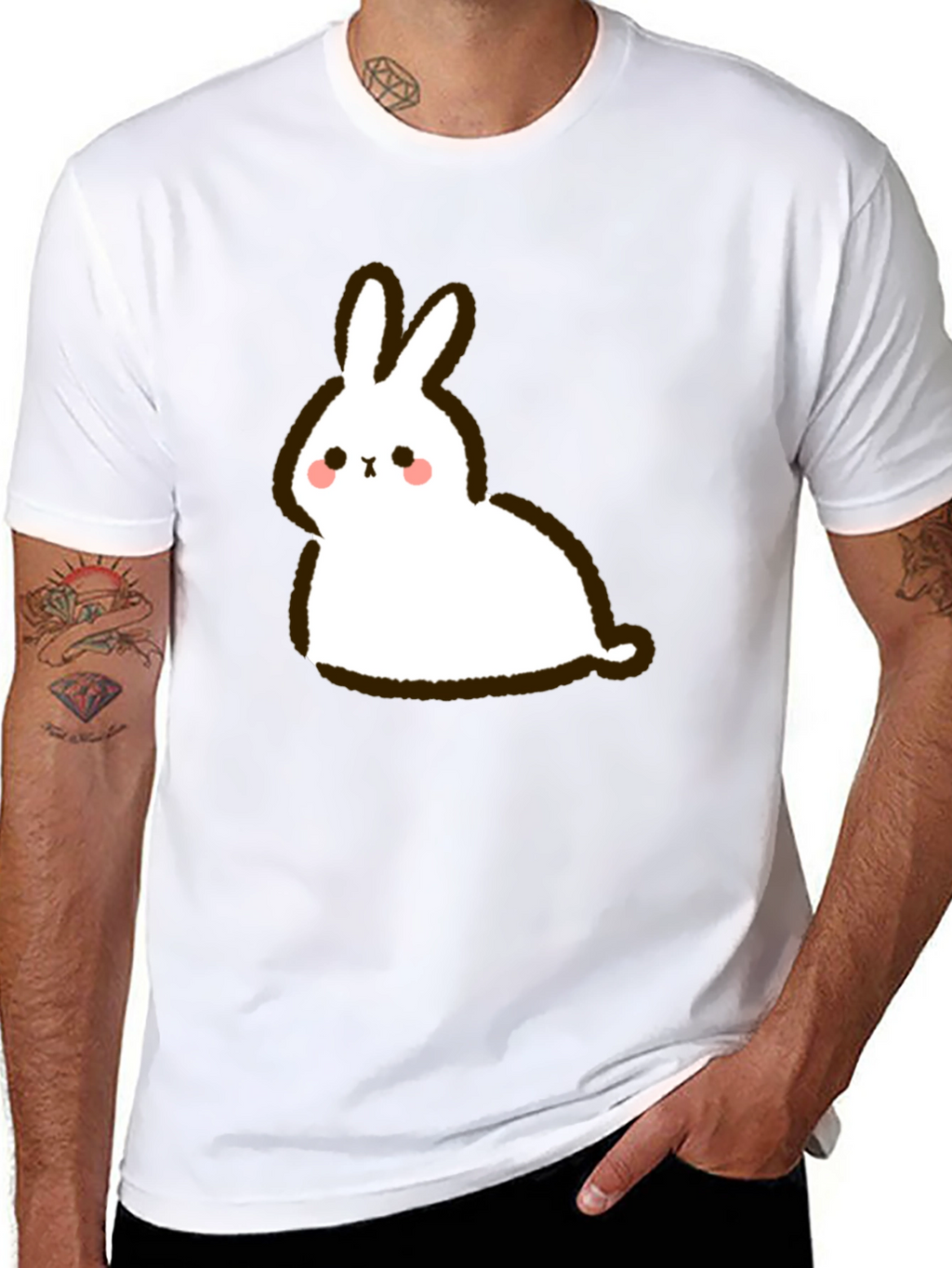 Cute Cartoon Rabbit Graphic Black T-Shirt