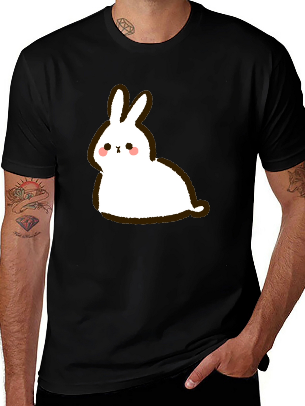 Cute Cartoon Rabbit Graphic Black T-Shirt