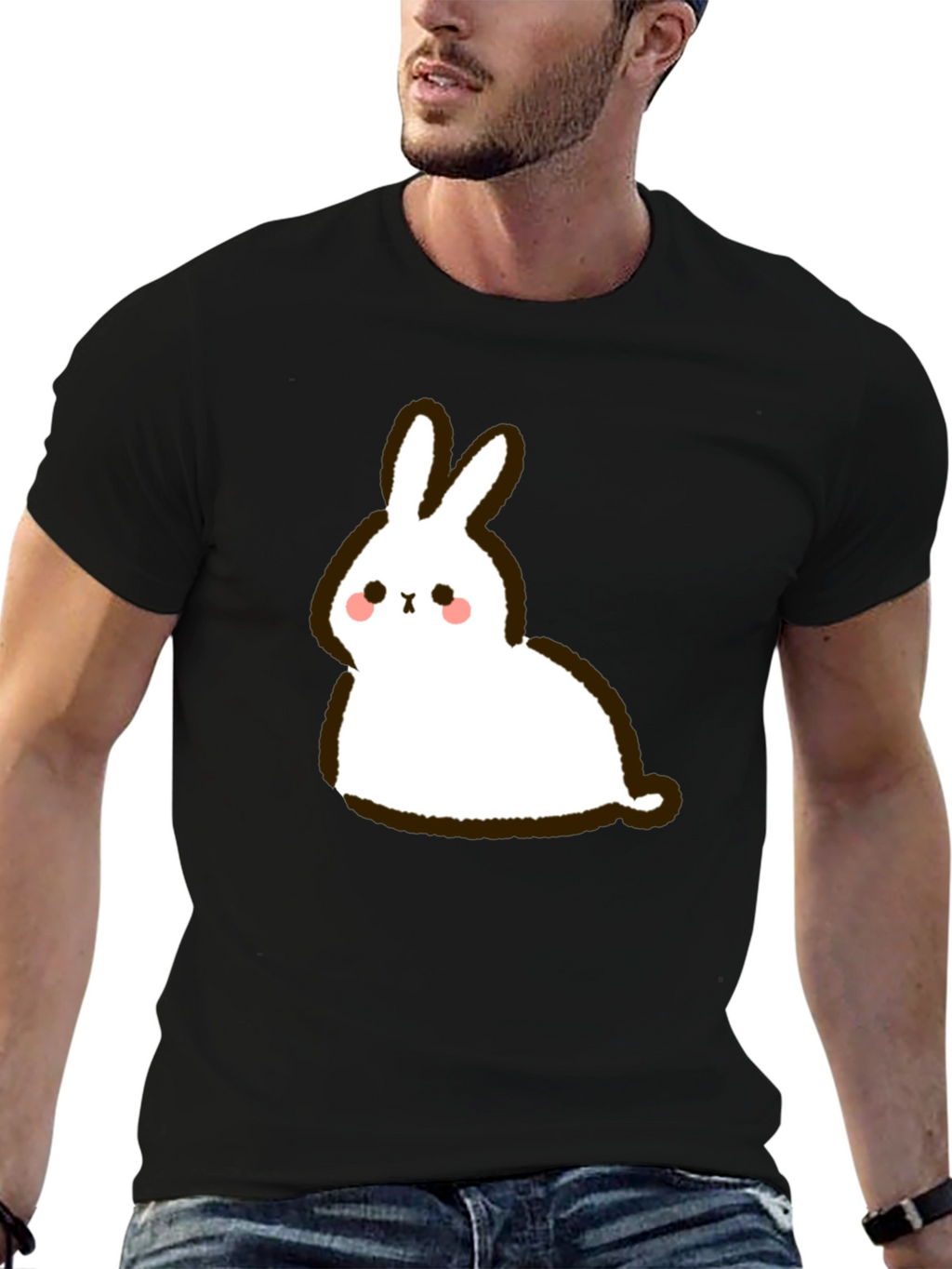 Cute Cartoon Rabbit Graphic Black T-Shirt