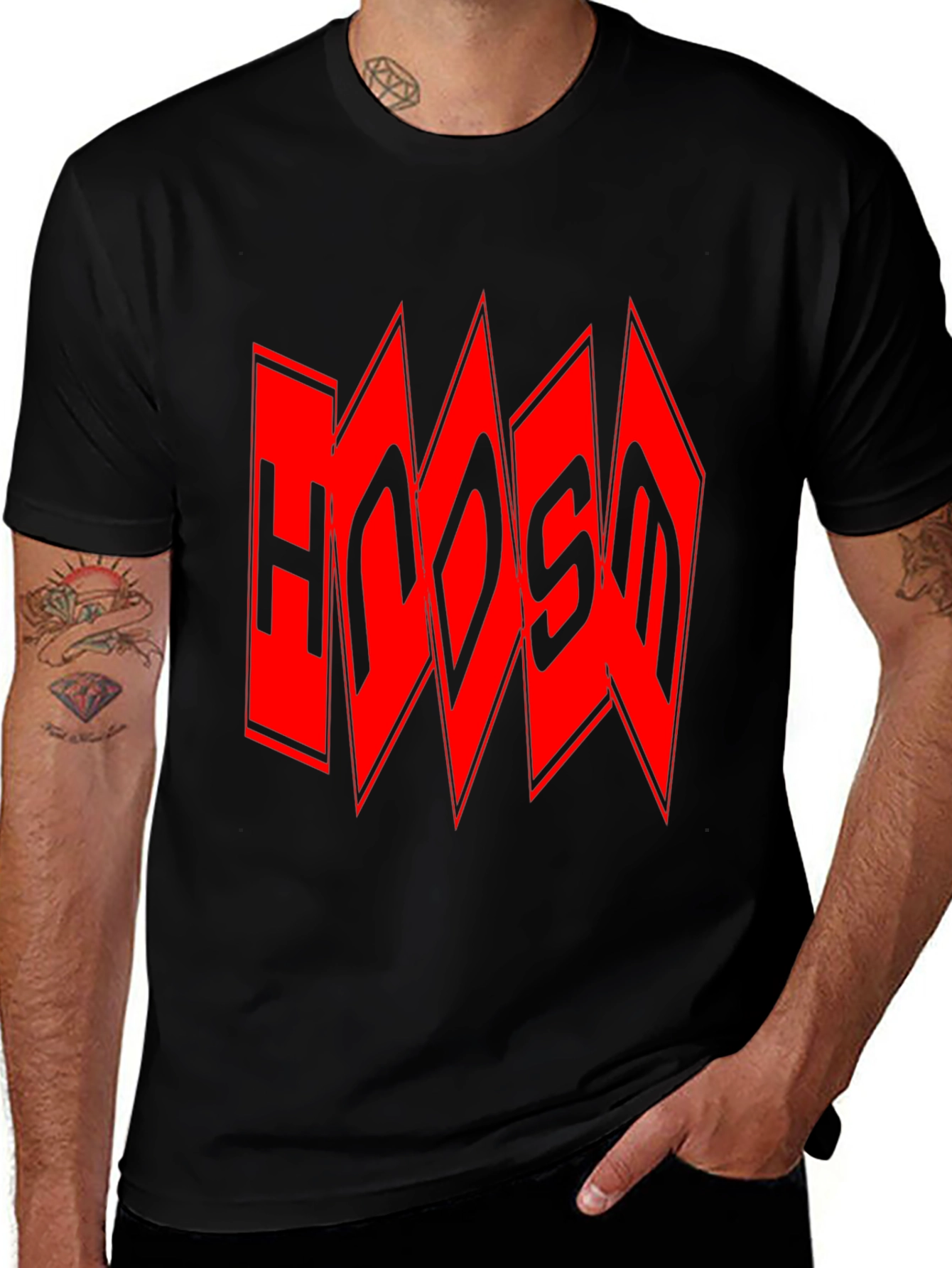 Edgy Red Logo Black T-Shirt