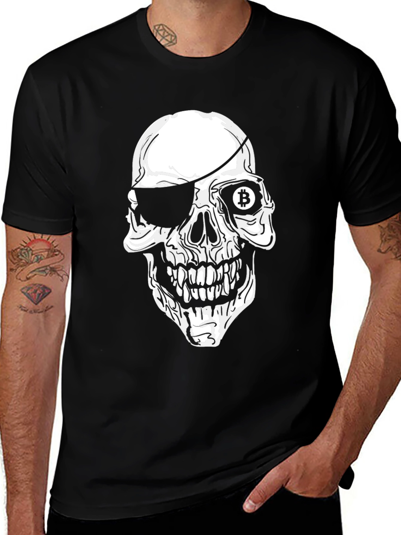 Bitcoin Pirate Skull Graphic Black T-Shirt